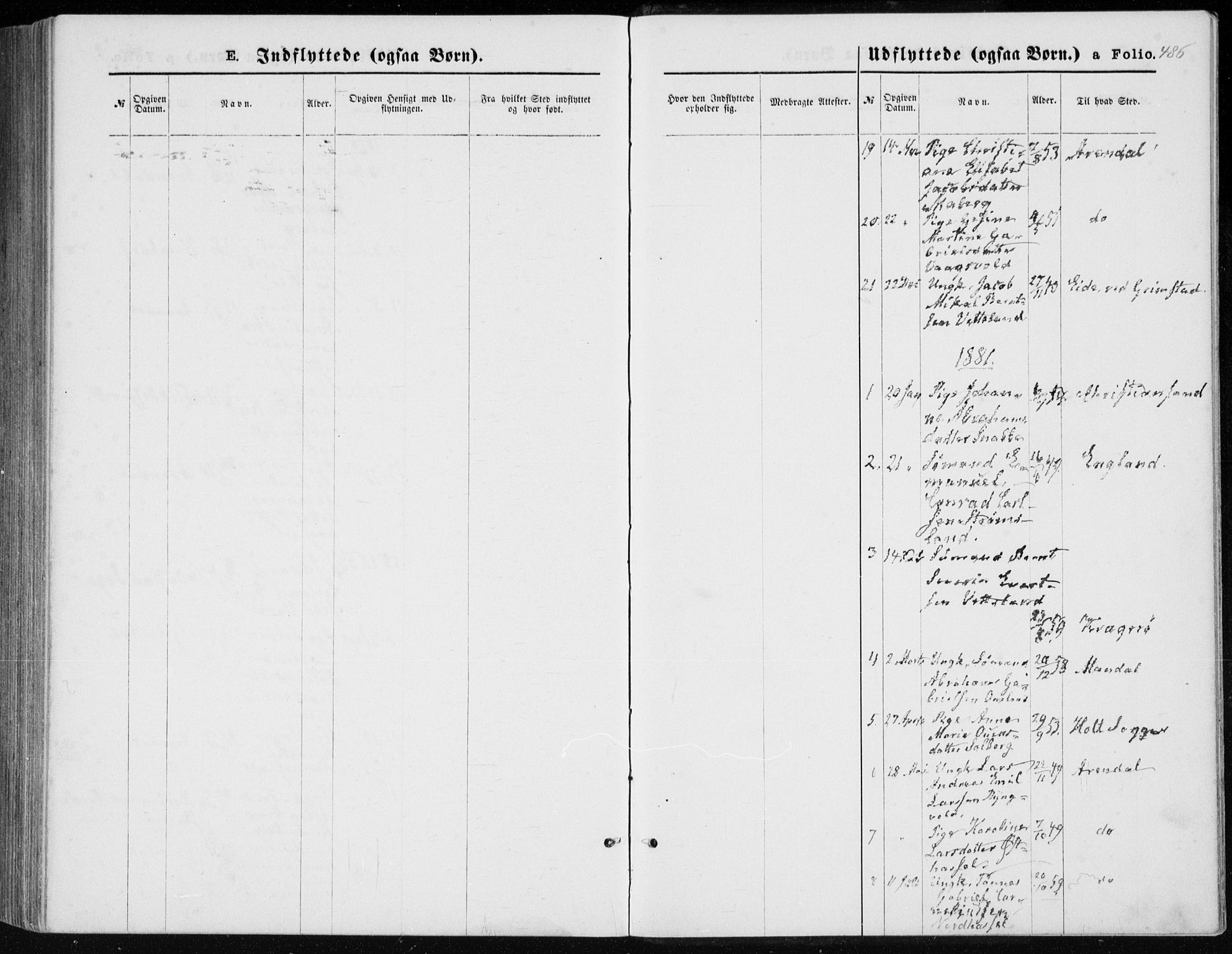 Lista sokneprestkontor, SAK/1111-0027/F/Fb/L0004: Klokkerbok nr. B 4, 1877-1891, s. 486