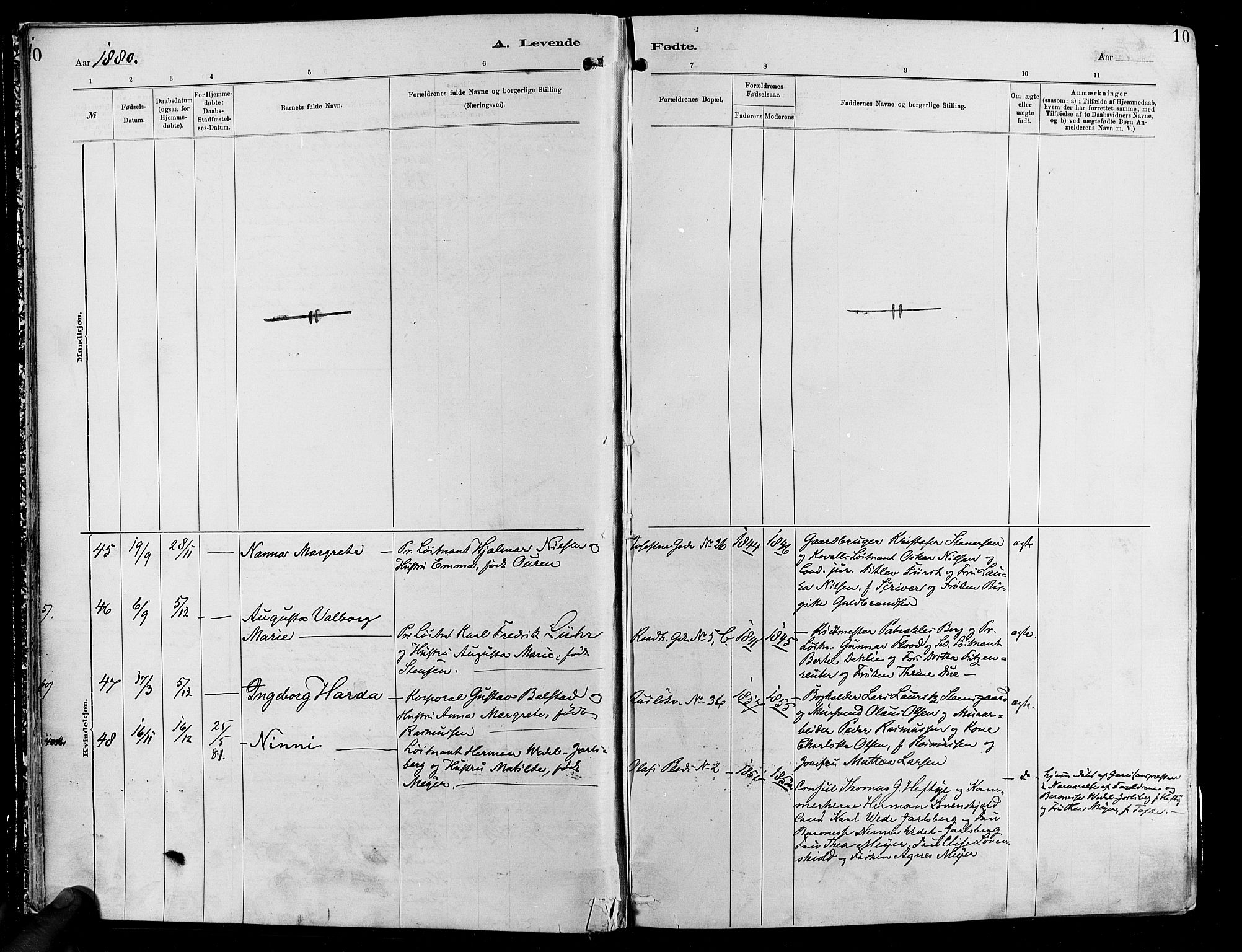 Garnisonsmenigheten Kirkebøker, AV/SAO-A-10846/F/Fa/L0012: Ministerialbok nr. 12, 1880-1893, s. 10
