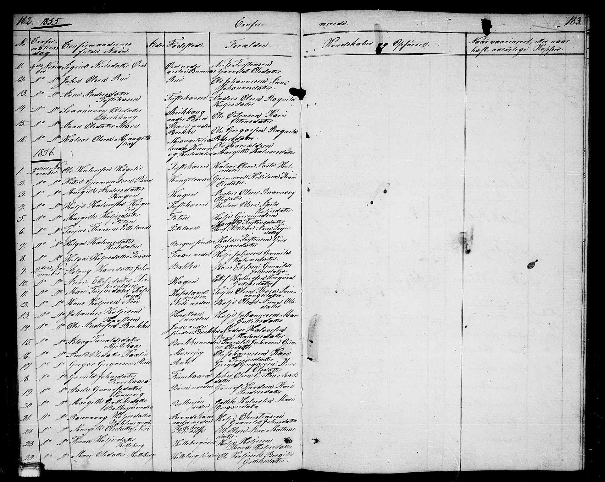 Gransherad kirkebøker, AV/SAKO-A-267/G/Ga/L0002: Klokkerbok nr. I 2, 1854-1886, s. 182-183