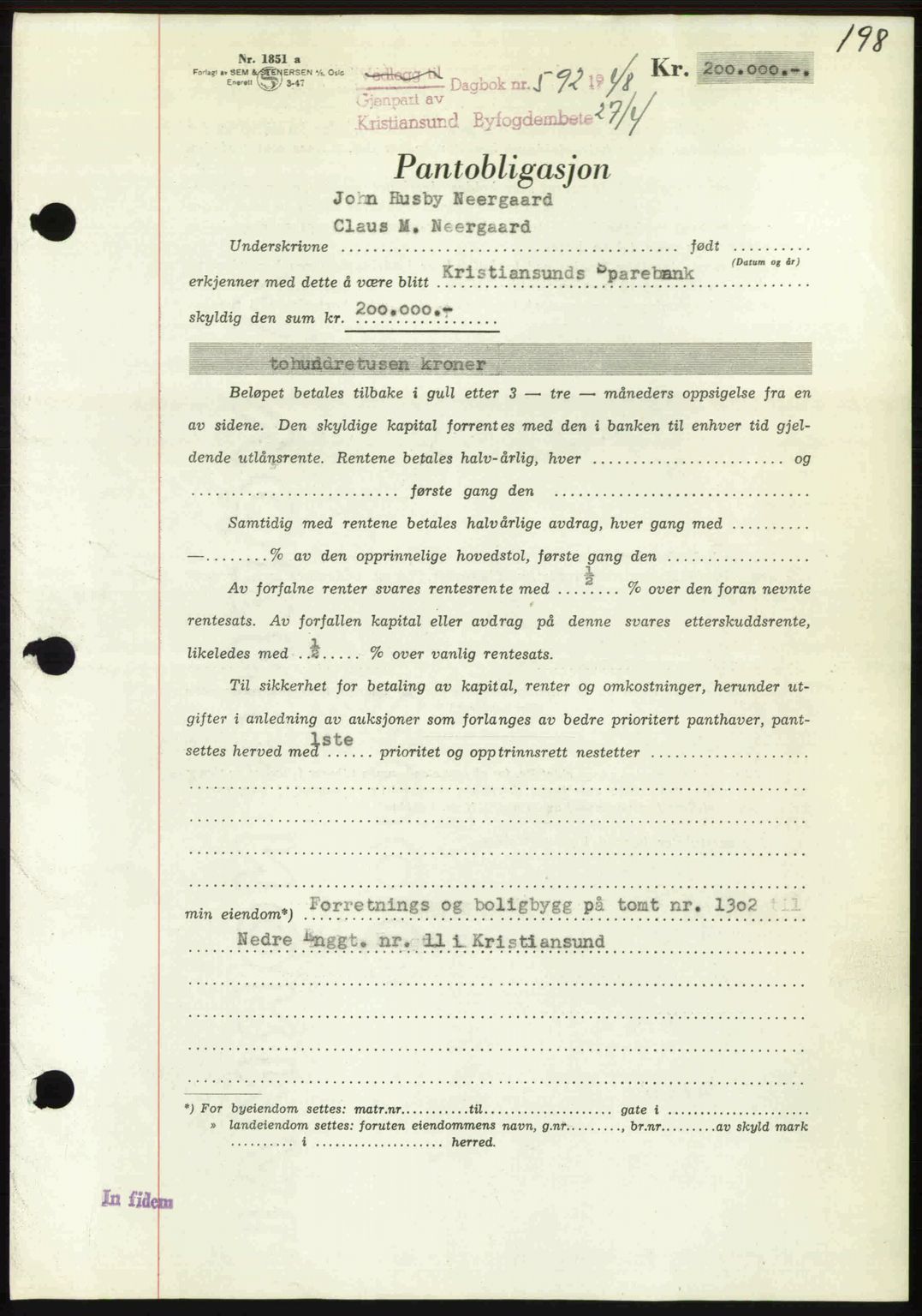 Kristiansund byfogd, SAT/A-4587/A/27: Pantebok nr. 44, 1947-1948, Dagboknr: 592/1948