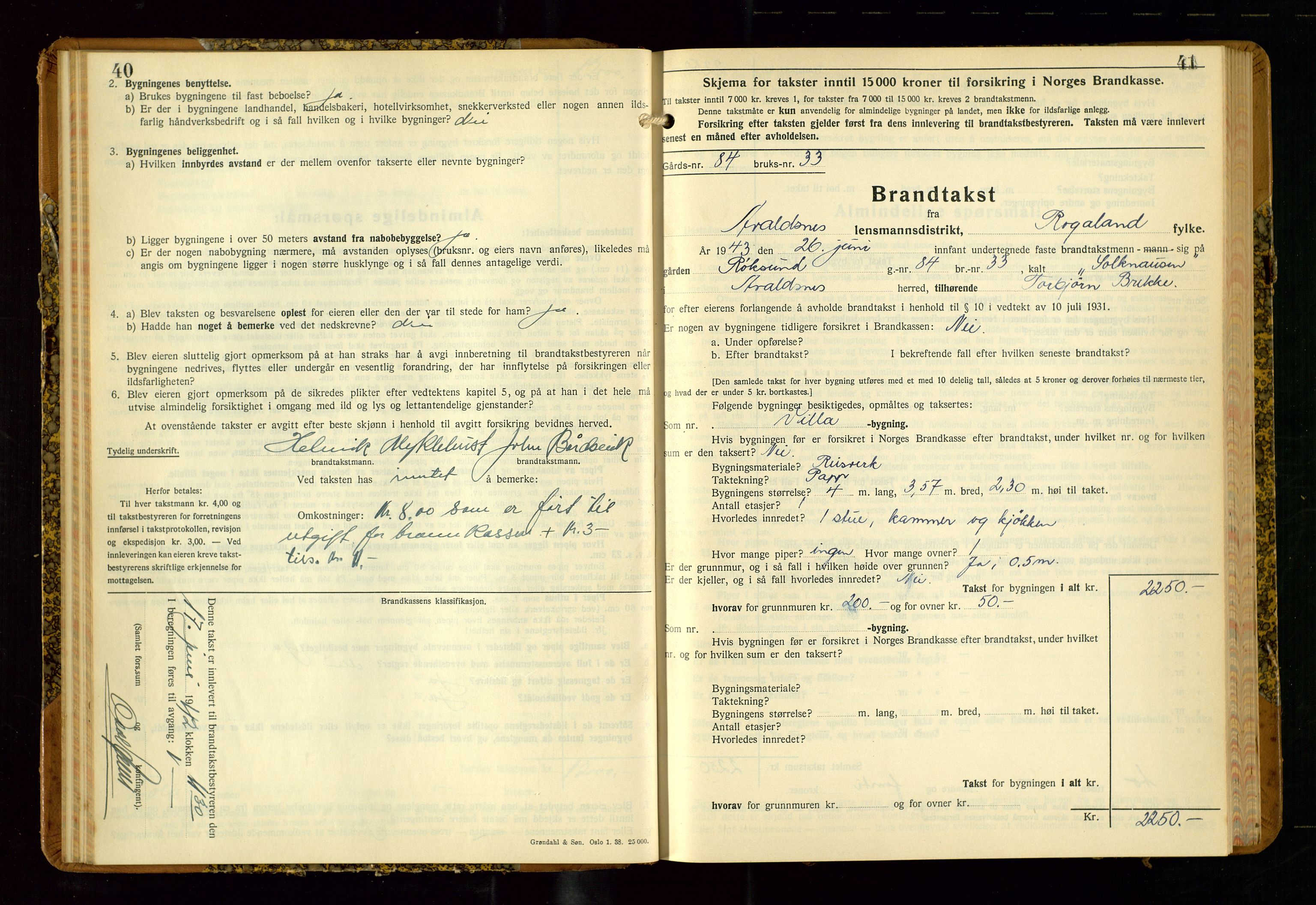Avaldsnes lensmannskontor, AV/SAST-A-100286/Gob/L0002: "Branntakstprotokoll for Avaldsnes lensmannsdistrikt Rogaland fylke", 1940-1950, s. 40-41