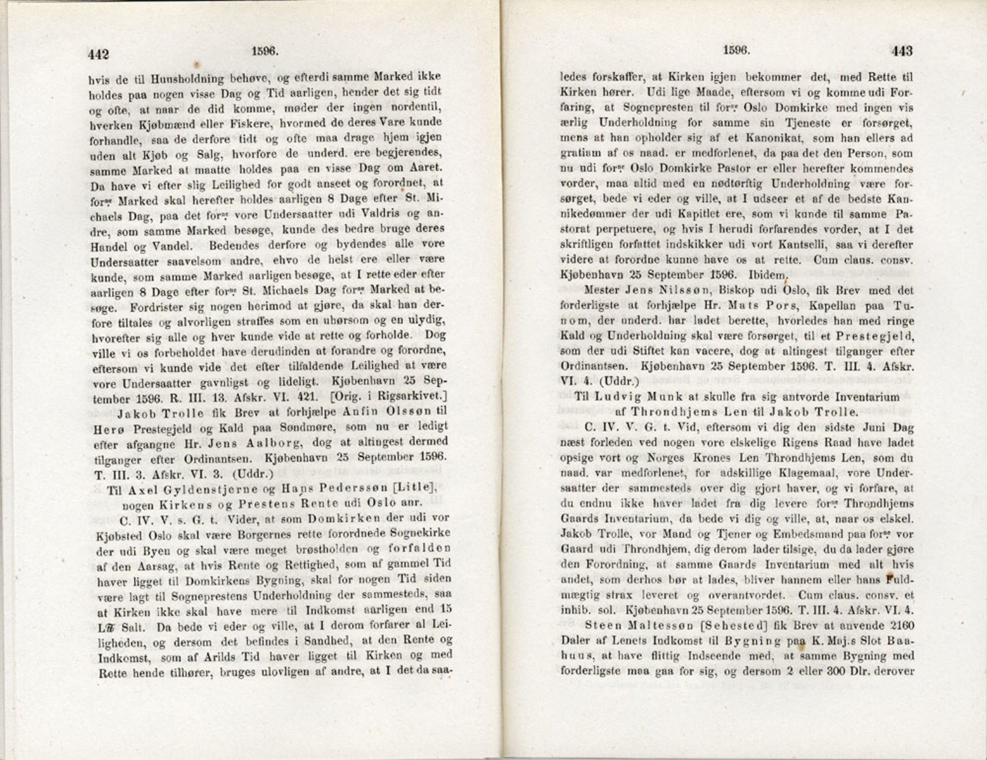 Publikasjoner utgitt av Det Norske Historiske Kildeskriftfond, PUBL/-/-/-: Norske Rigs-Registranter, bind 3, 1588-1602, s. 442-443