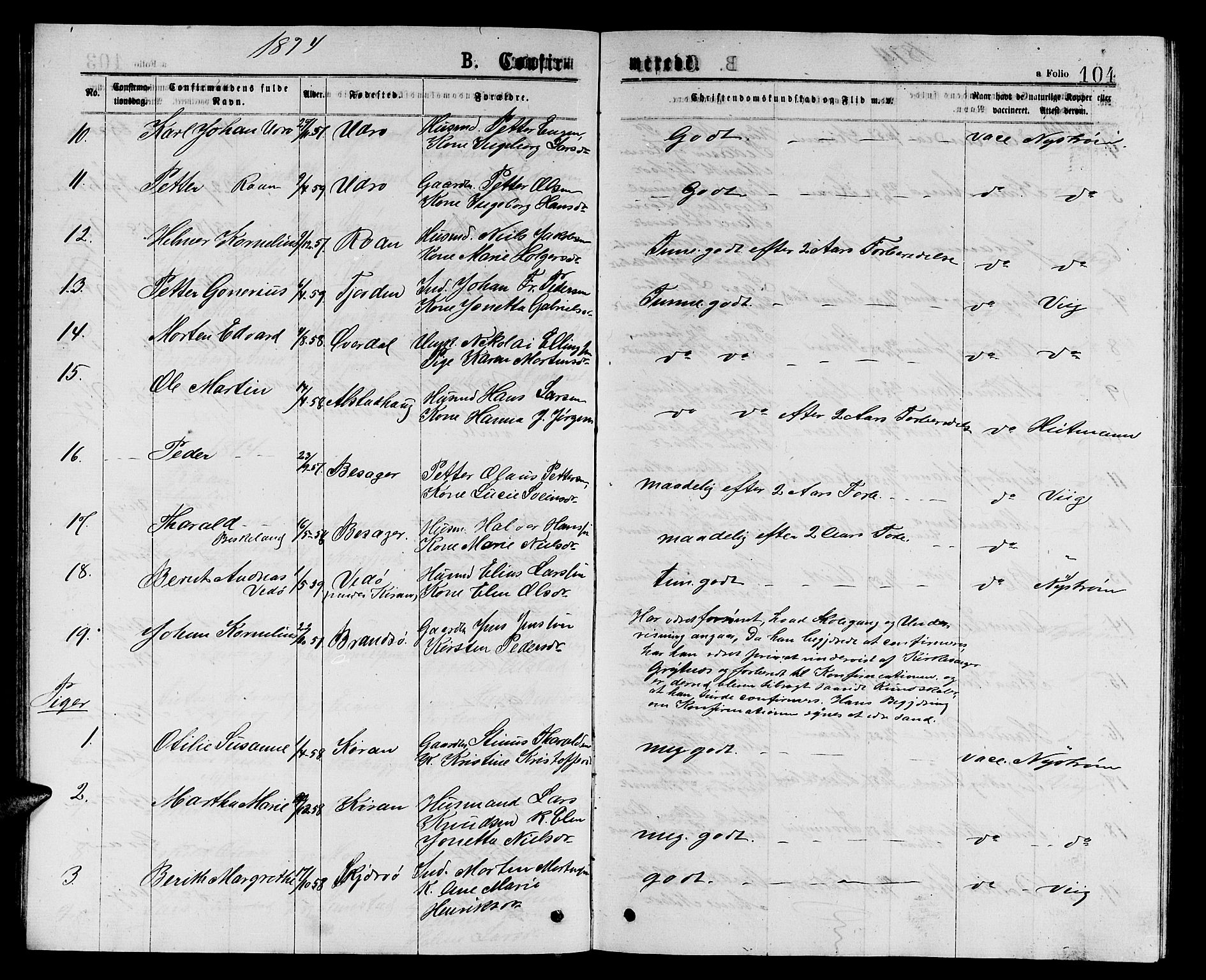 Ministerialprotokoller, klokkerbøker og fødselsregistre - Sør-Trøndelag, AV/SAT-A-1456/657/L0715: Klokkerbok nr. 657C02, 1873-1888, s. 104