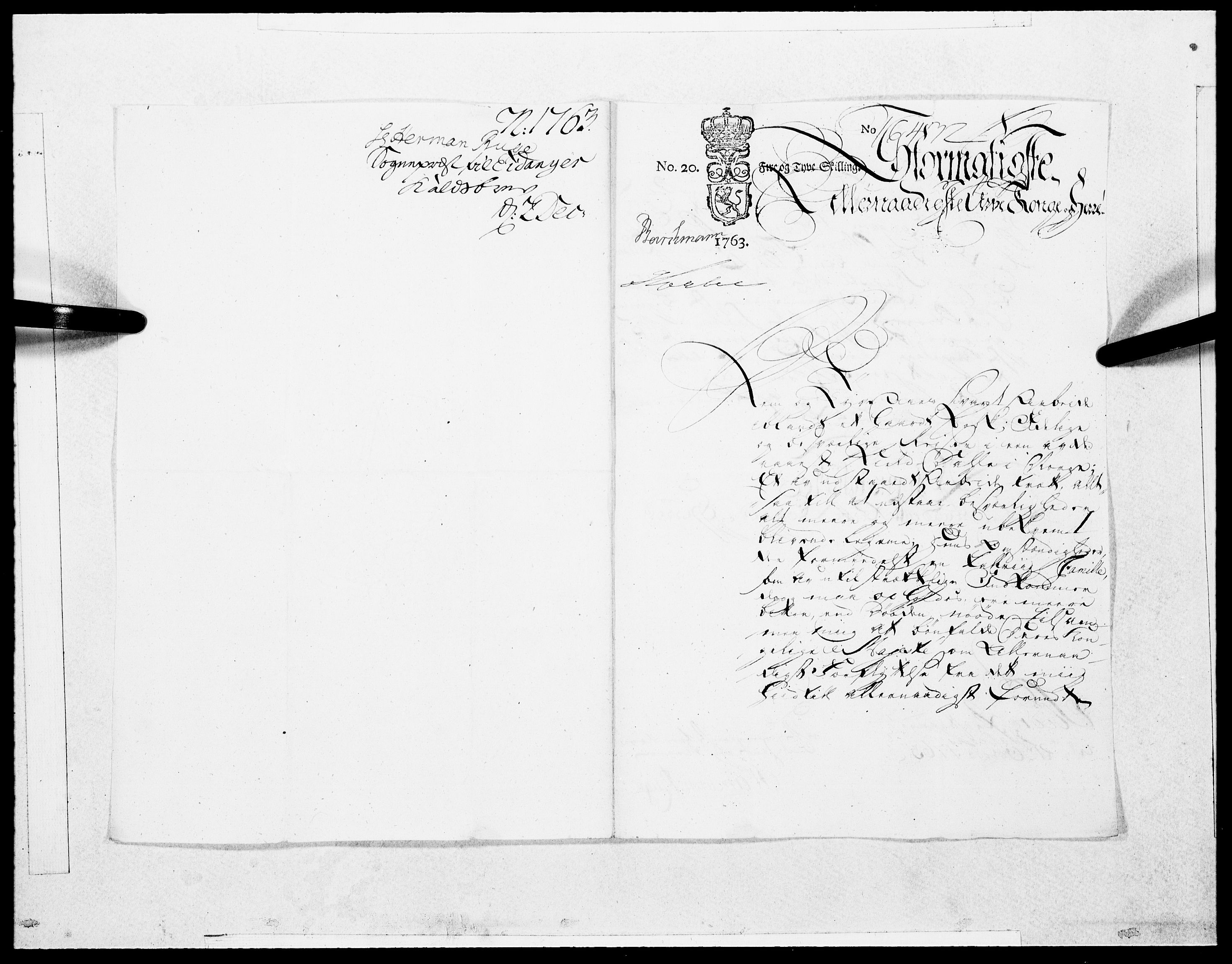 Danske Kanselli 1572-1799, AV/RA-EA-3023/F/Fc/Fcc/Fcca/L0187: Norske innlegg 1572-1799, 1763, s. 288
