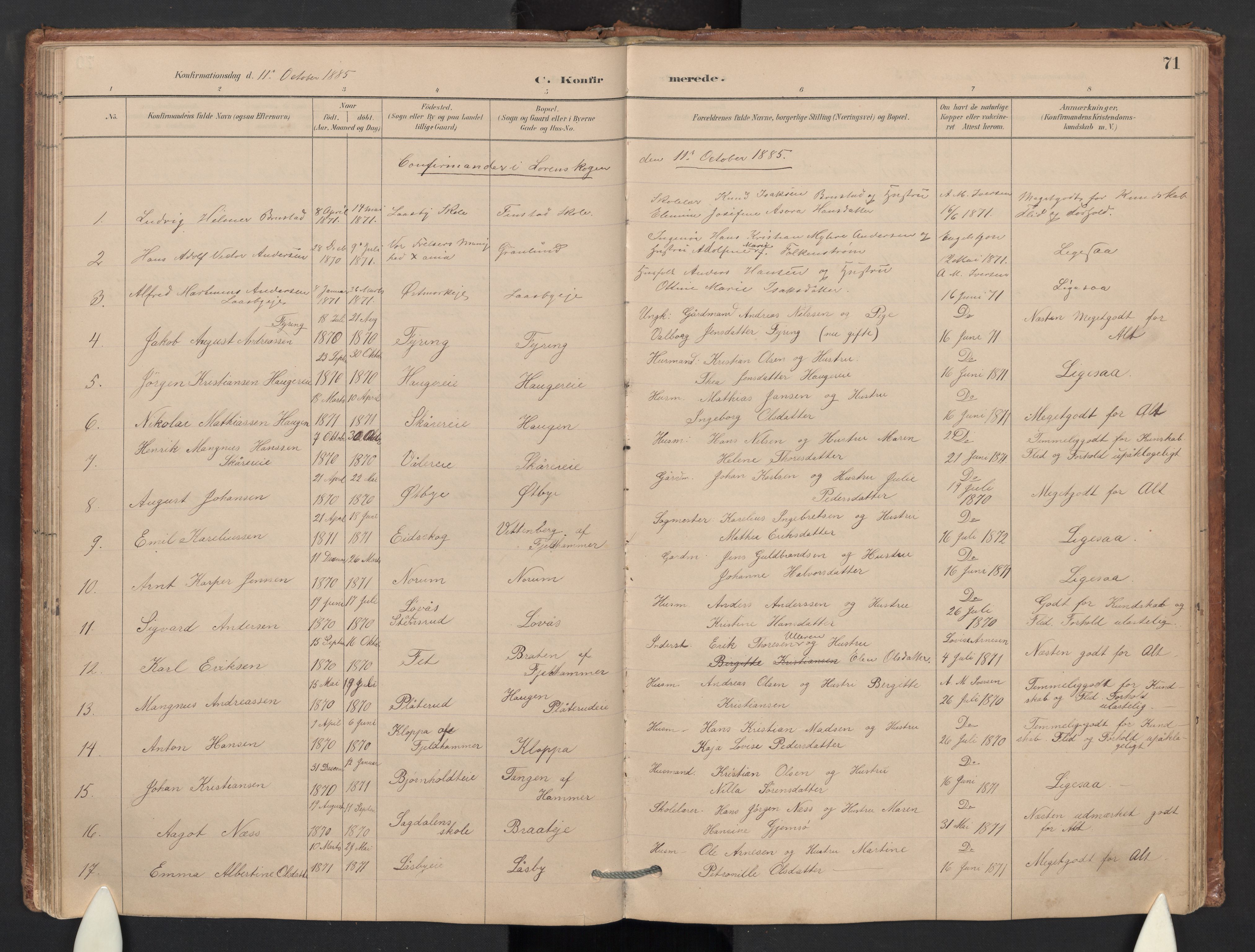 Skedsmo prestekontor Kirkebøker, AV/SAO-A-10033a/G/Gb/L0001: Klokkerbok nr. II 1, 1883-1903, s. 71