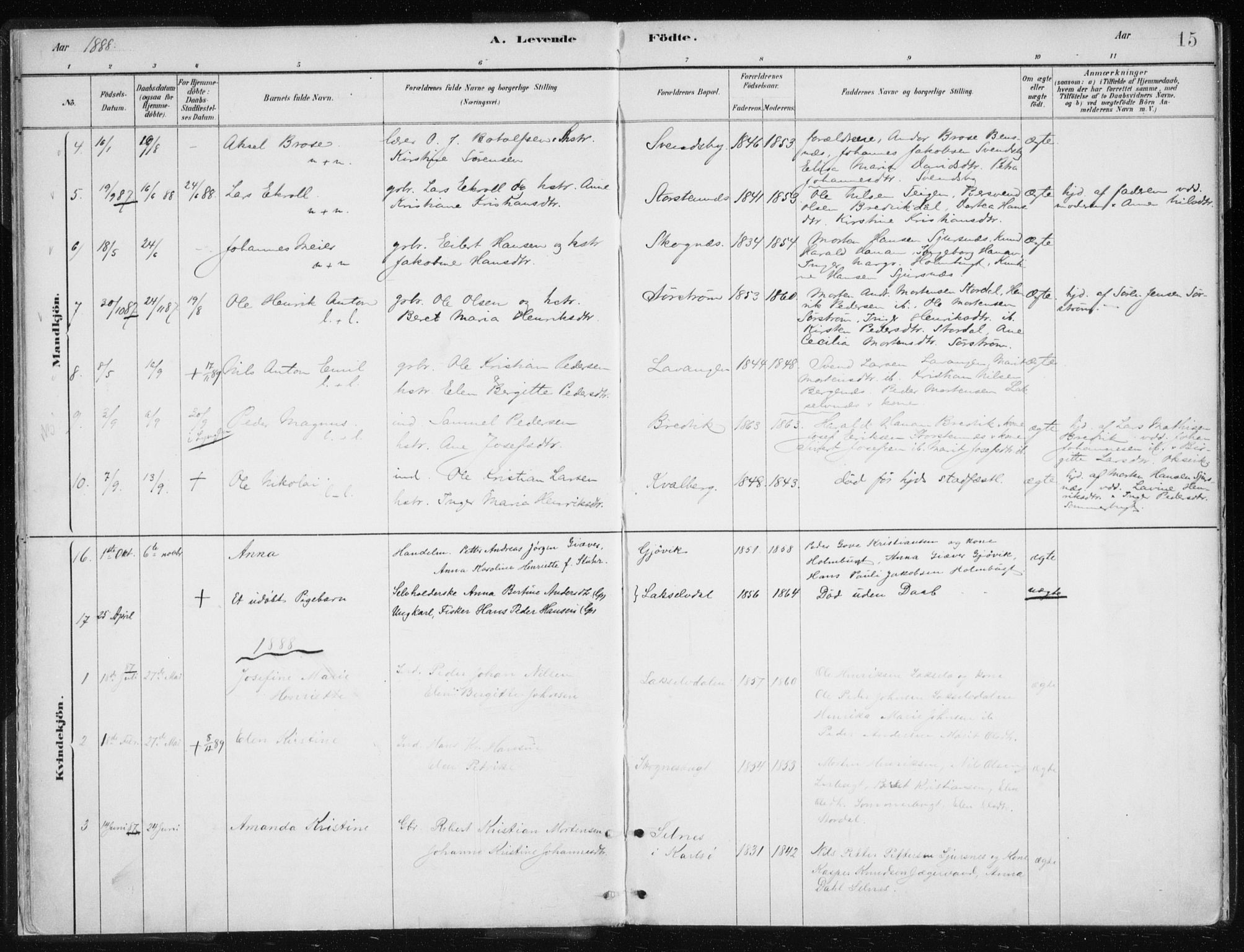 Lyngen sokneprestembete, AV/SATØ-S-1289/H/He/Hea/L0010kirke: Ministerialbok nr. 10, 1883-1904, s. 15