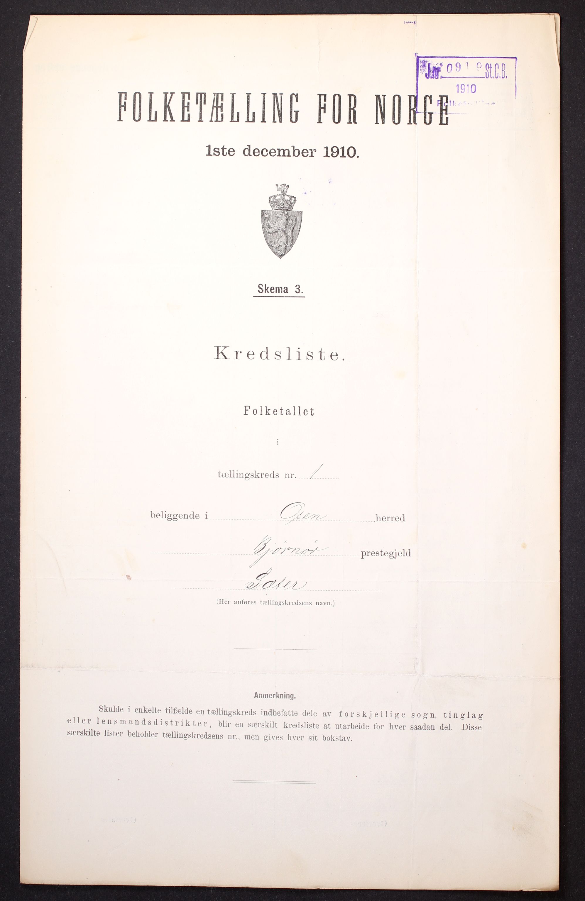 RA, Folketelling 1910 for 1633 Osen herred, 1910, s. 4