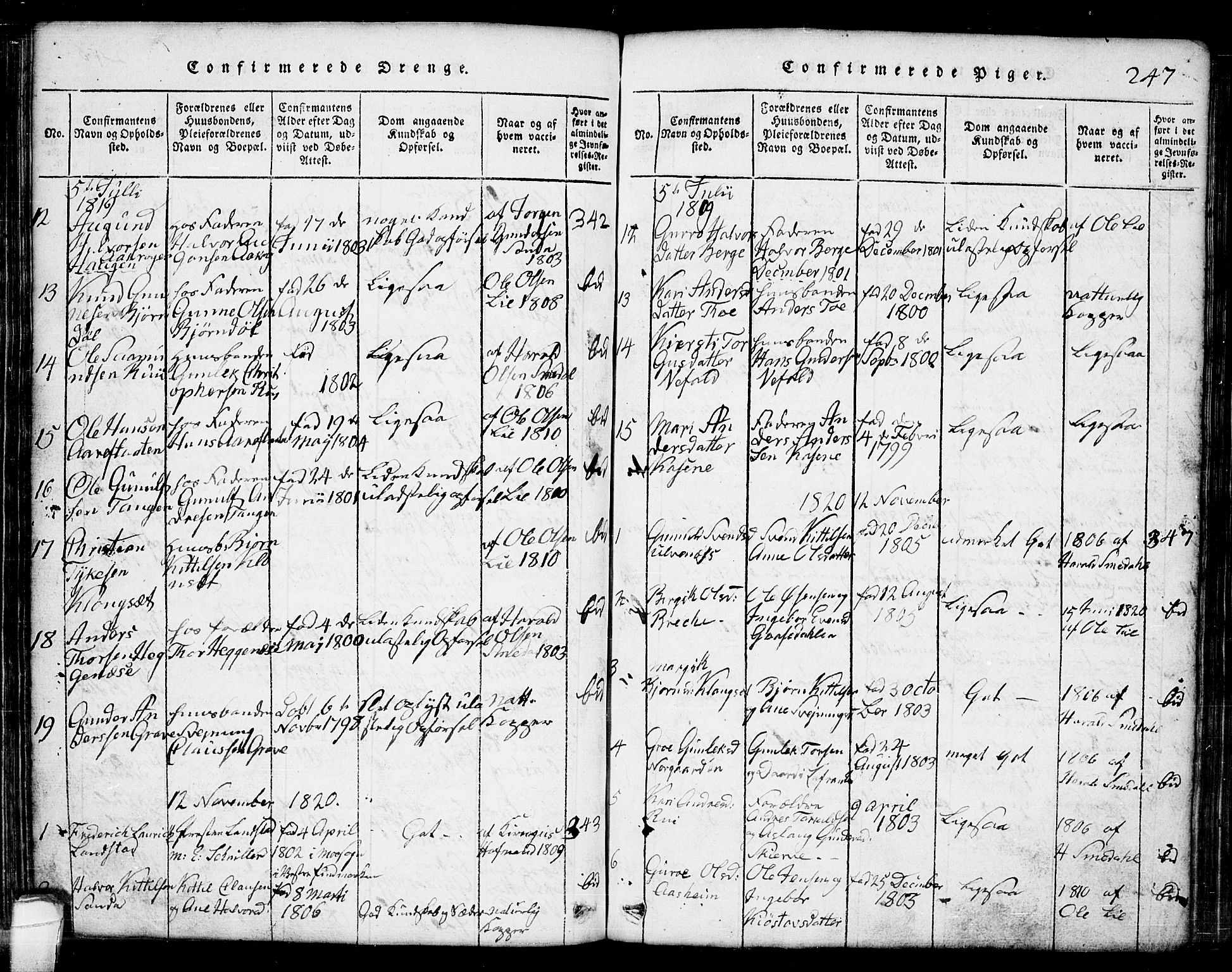 Seljord kirkebøker, AV/SAKO-A-20/G/Ga/L0001: Klokkerbok nr. I 1, 1815-1854, s. 247