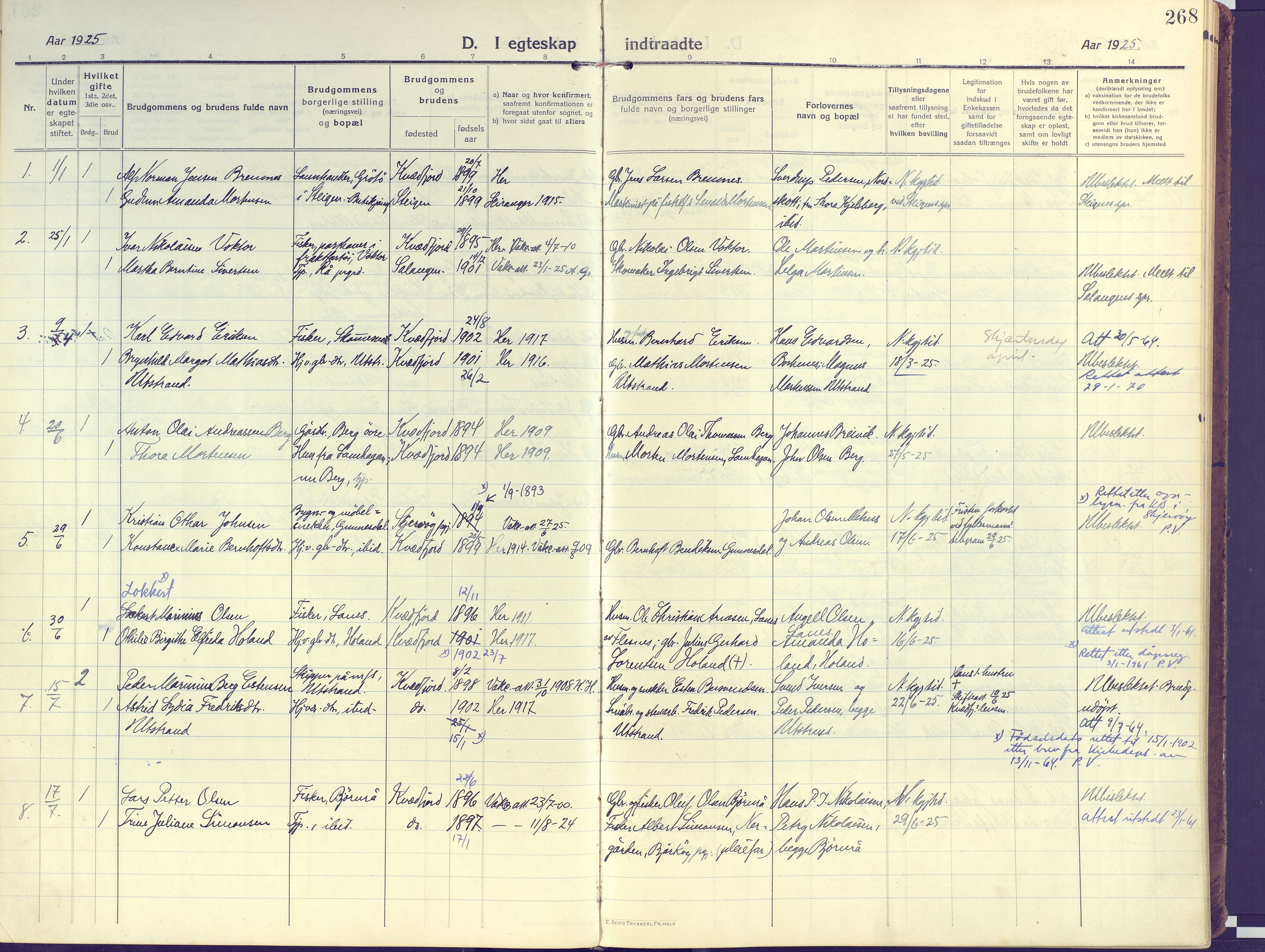 Kvæfjord sokneprestkontor, SATØ/S-1323/G/Ga/Gaa/L0007kirke: Ministerialbok nr. 7, 1915-1931, s. 268