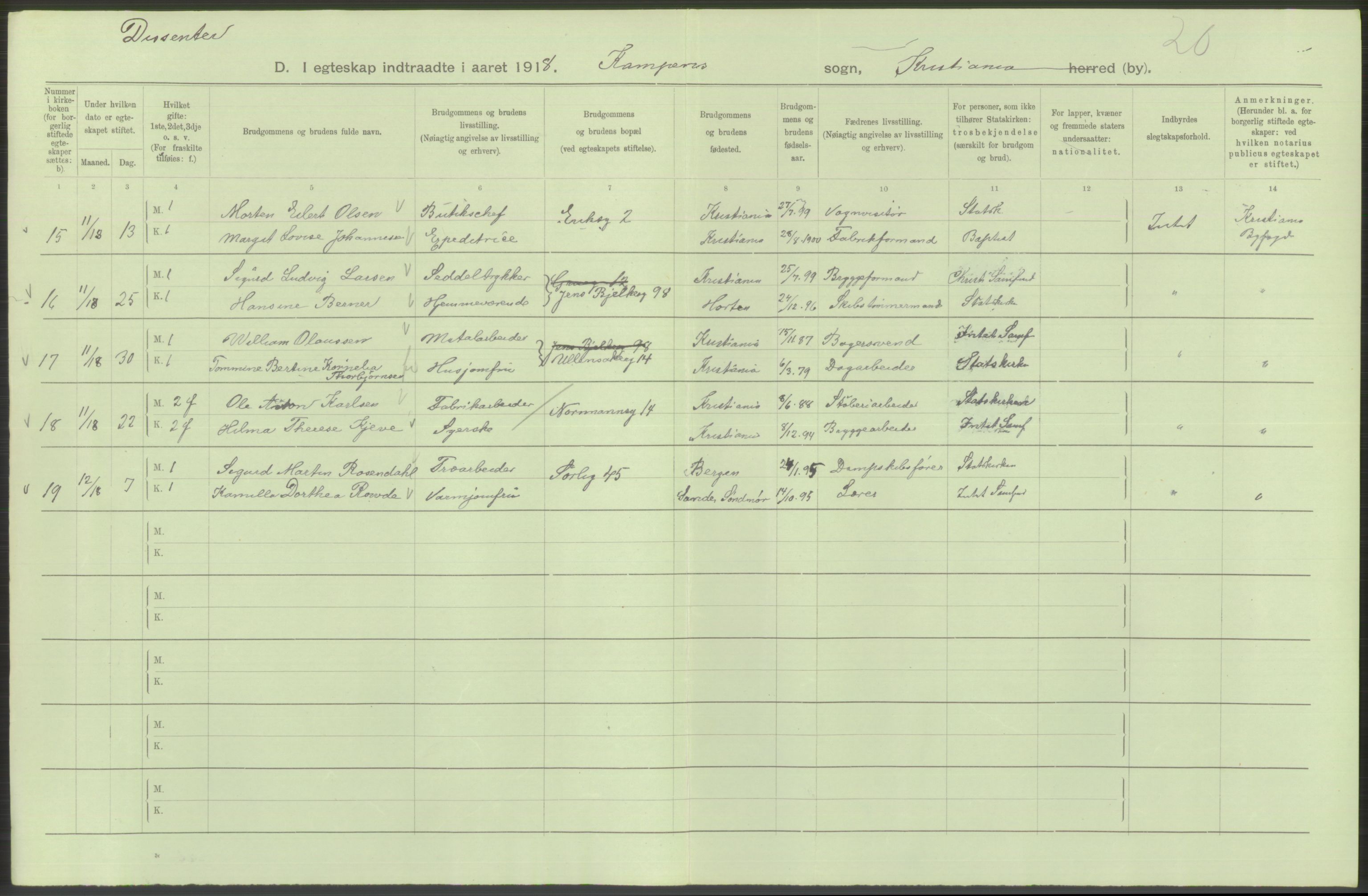 Statistisk sentralbyrå, Sosiodemografiske emner, Befolkning, RA/S-2228/D/Df/Dfb/Dfbh/L0009: Kristiania: Gifte, 1918, s. 916