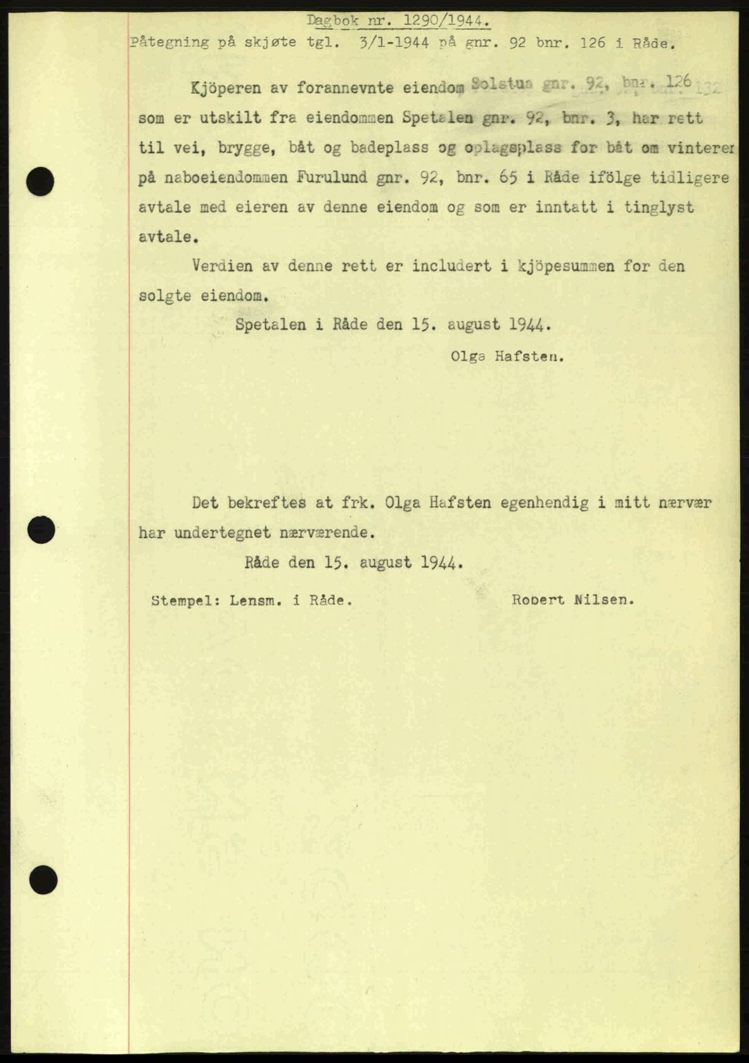 Moss sorenskriveri, SAO/A-10168: Pantebok nr. A12, 1943-1944, Dagboknr: 1290/1944