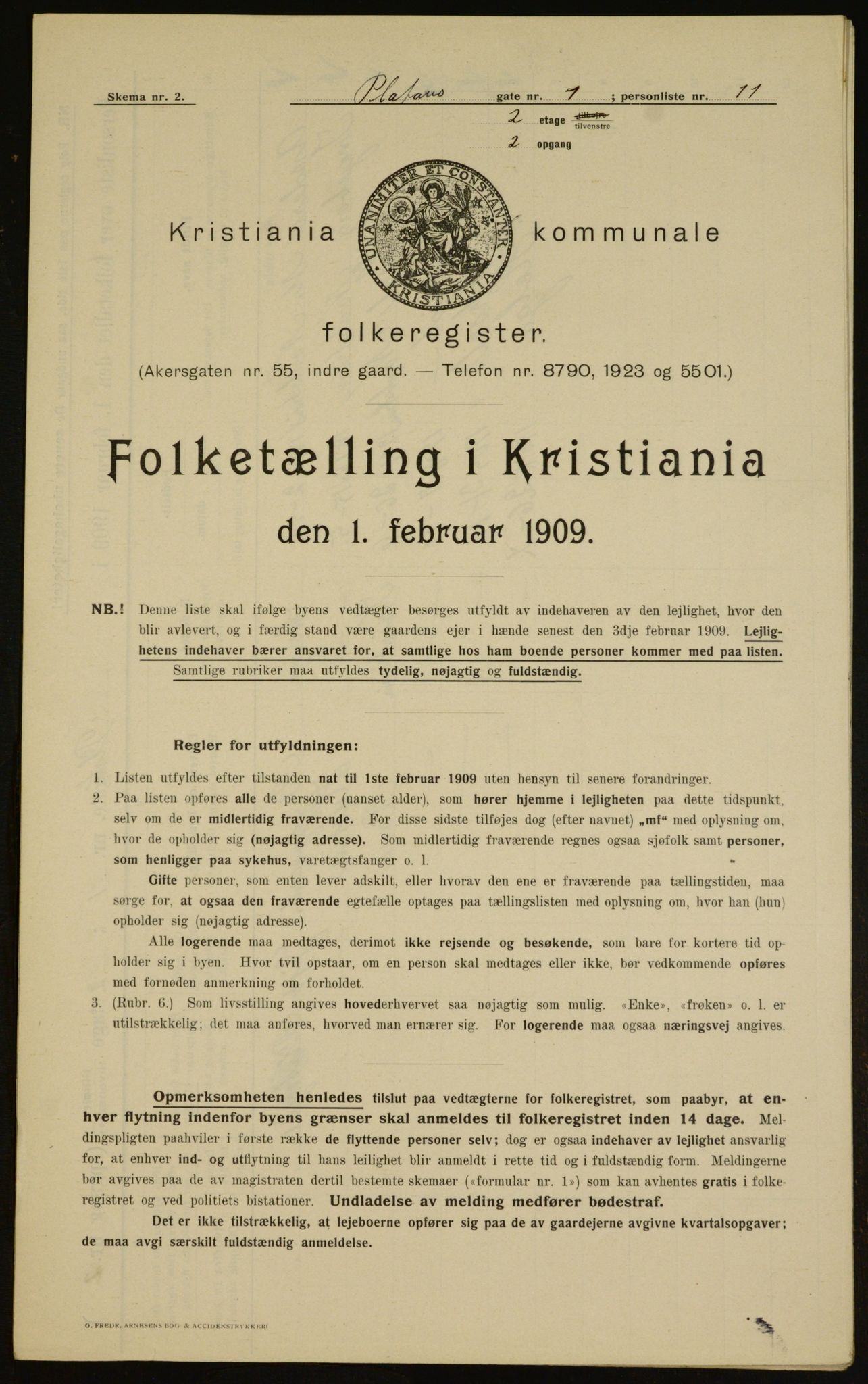 OBA, Kommunal folketelling 1.2.1909 for Kristiania kjøpstad, 1909, s. 72646