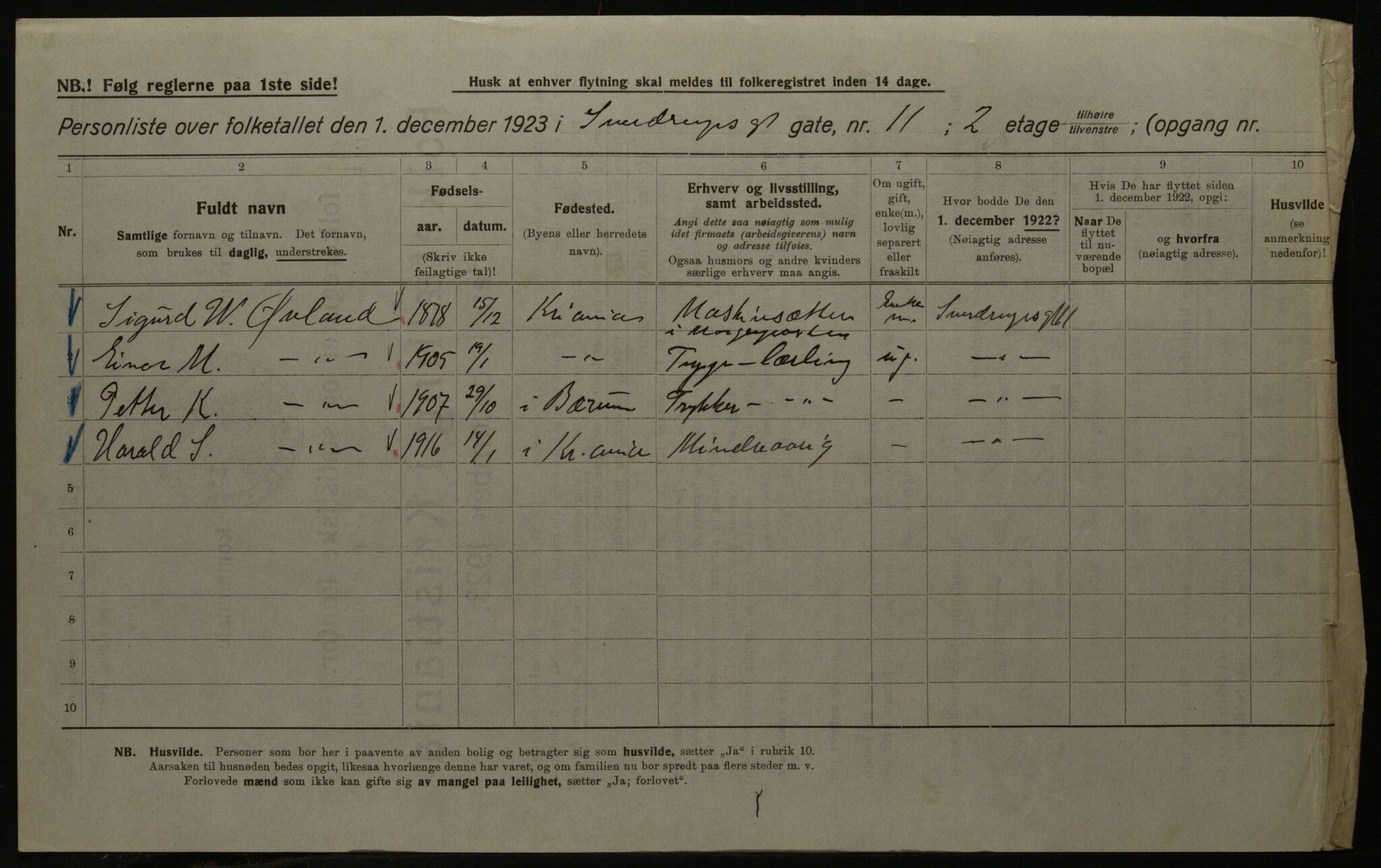 OBA, Kommunal folketelling 1.12.1923 for Kristiania, 1923, s. 116723