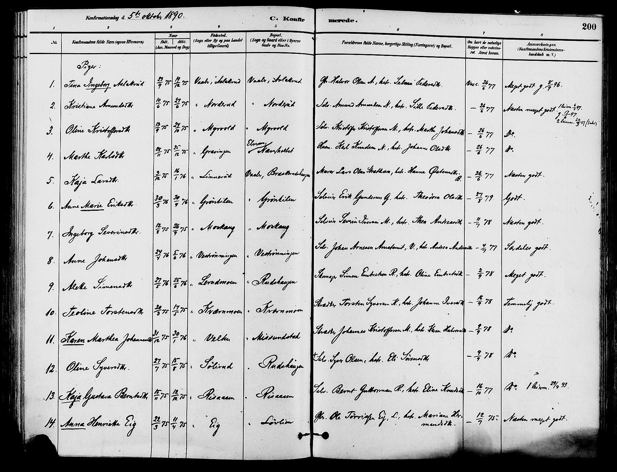 Våler prestekontor, Hedmark, AV/SAH-PREST-040/H/Ha/Haa/L0002: Ministerialbok nr. 3, 1879-1911, s. 200