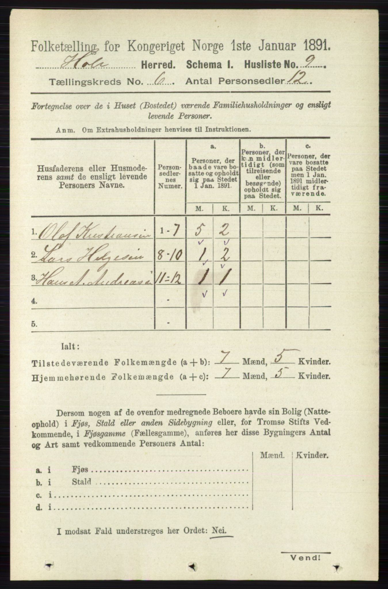 RA, Folketelling 1891 for 0612 Hole herred, 1891, s. 2979