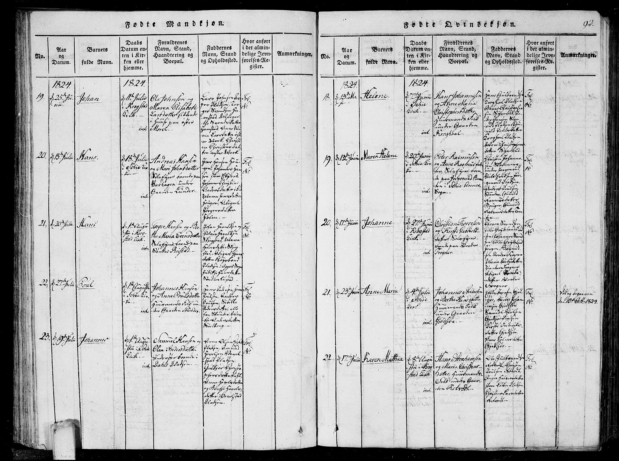 Kråkstad prestekontor Kirkebøker, AV/SAO-A-10125a/G/Ga/L0001: Klokkerbok nr. I 1, 1813-1824, s. 92