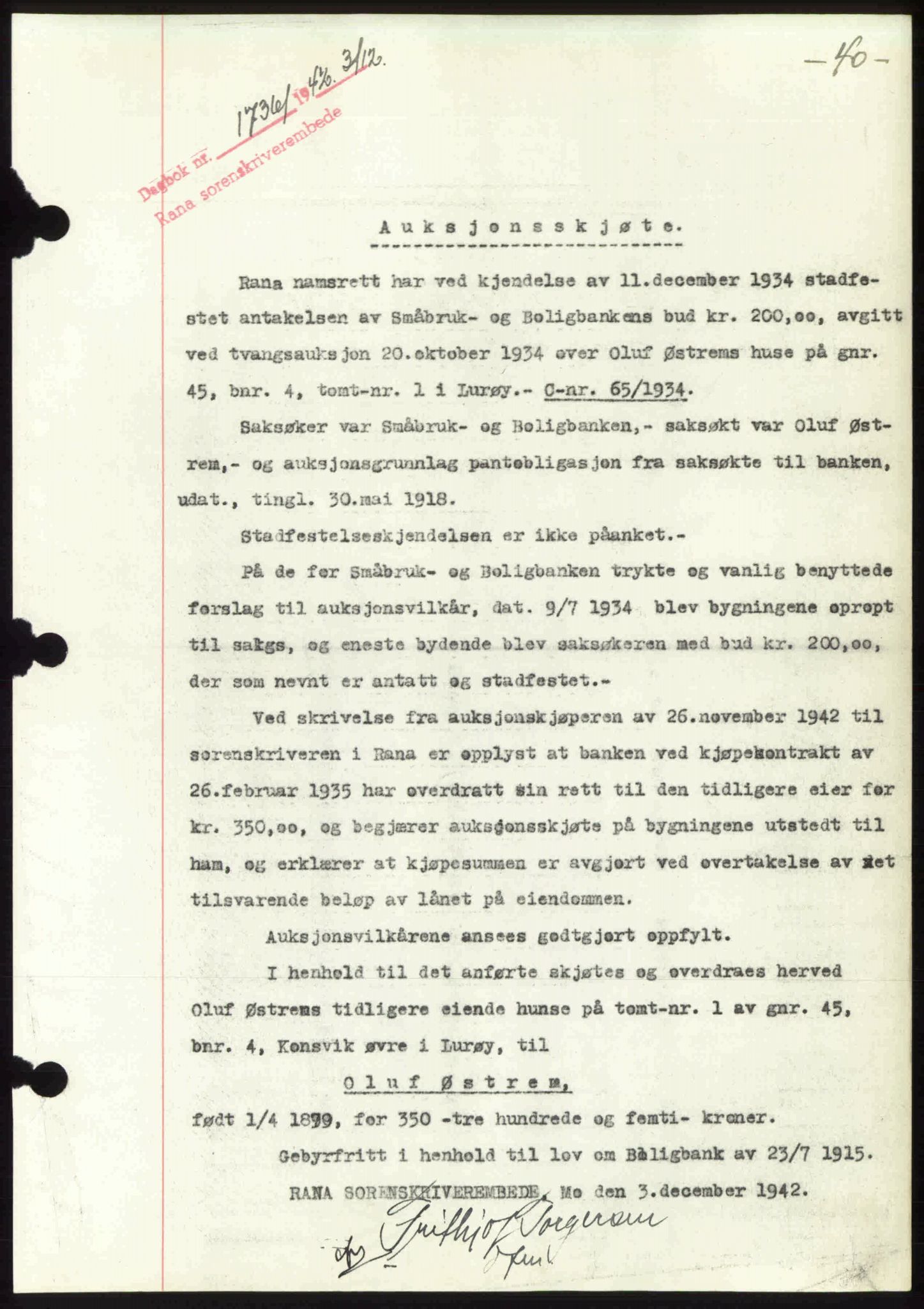 Rana sorenskriveri , SAT/A-1108/1/2/2C: Pantebok nr. A 10, 1942-1943, Dagboknr: 1736/1942