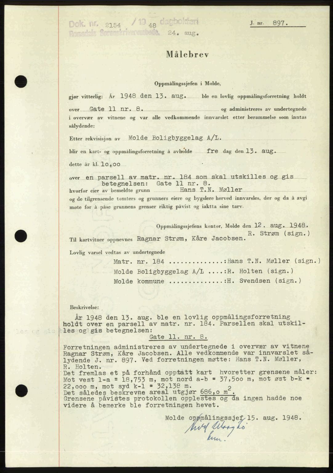 Romsdal sorenskriveri, SAT/A-4149/1/2/2C: Pantebok nr. A27, 1948-1948, Dagboknr: 2154/1948