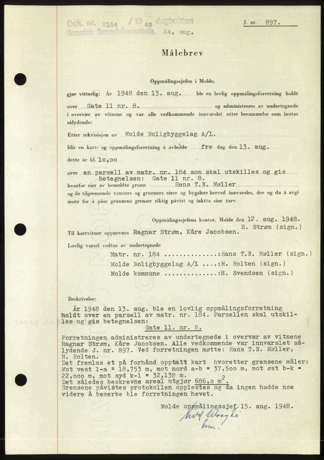 Romsdal sorenskriveri, AV/SAT-A-4149/1/2/2C: Pantebok nr. A27, 1948-1948, Dagboknr: 2154/1948