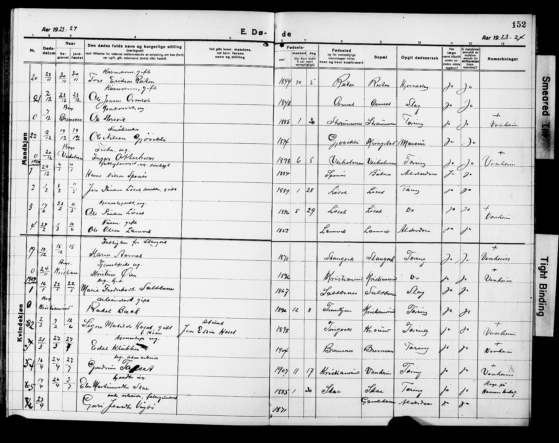 Ministerialprotokoller, klokkerbøker og fødselsregistre - Møre og Romsdal, SAT/A-1454/586/L0994: Klokkerbok nr. 586C05, 1919-1927, s. 152