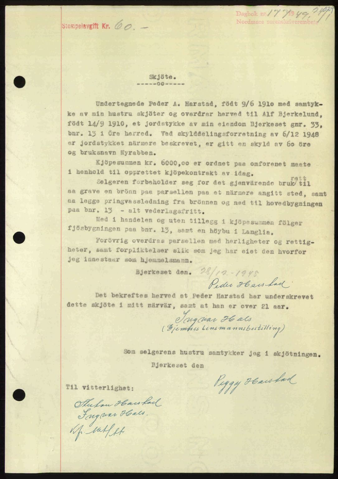 Nordmøre sorenskriveri, SAT/A-4132/1/2/2Ca: Pantebok nr. A110, 1948-1949, Dagboknr: 177/1949