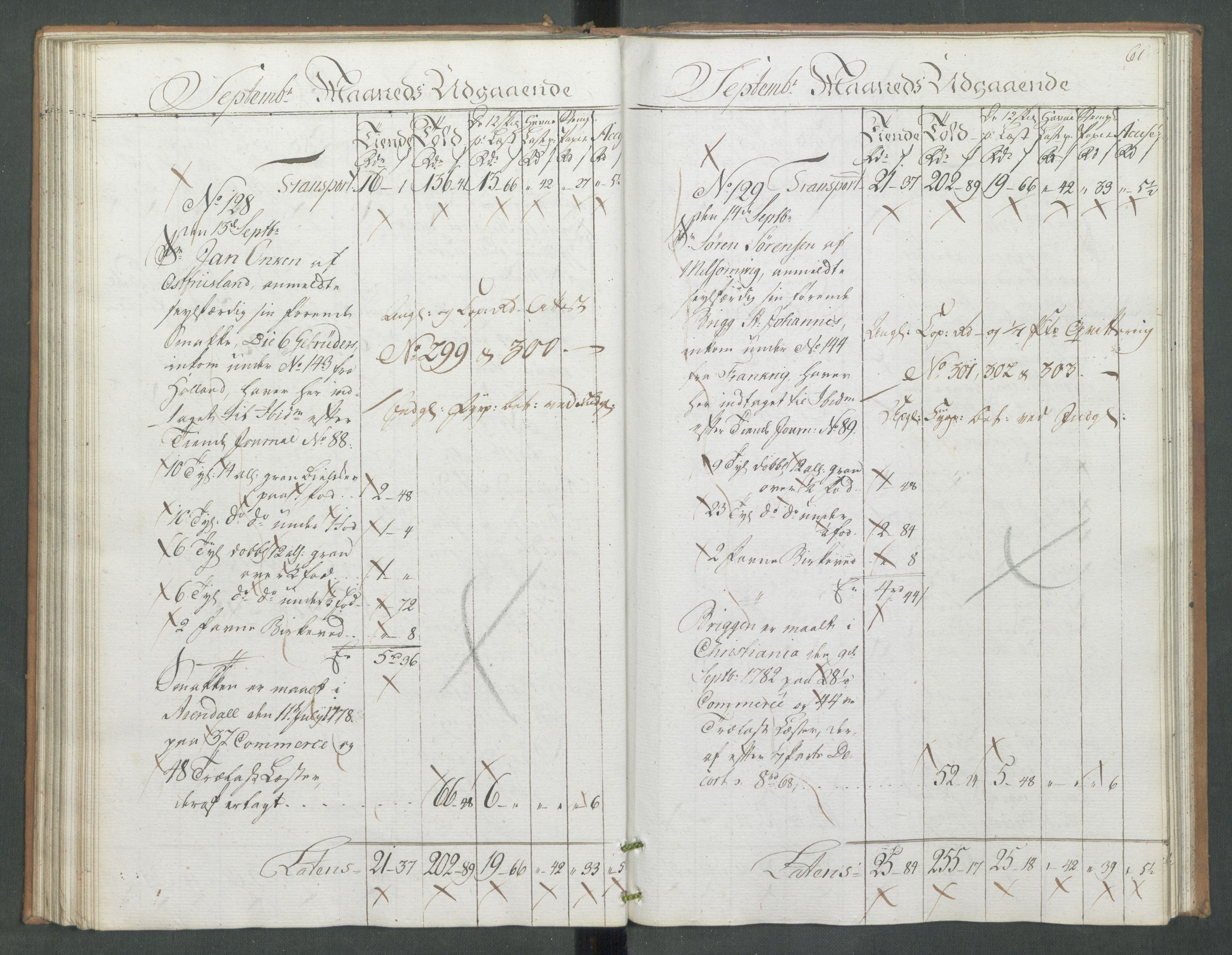 Generaltollkammeret, tollregnskaper, AV/RA-EA-5490/R09/L0079/0001: Tollregnskaper Holmestrand / Utgående hovedtollbok, 1786, s. 60b-61a