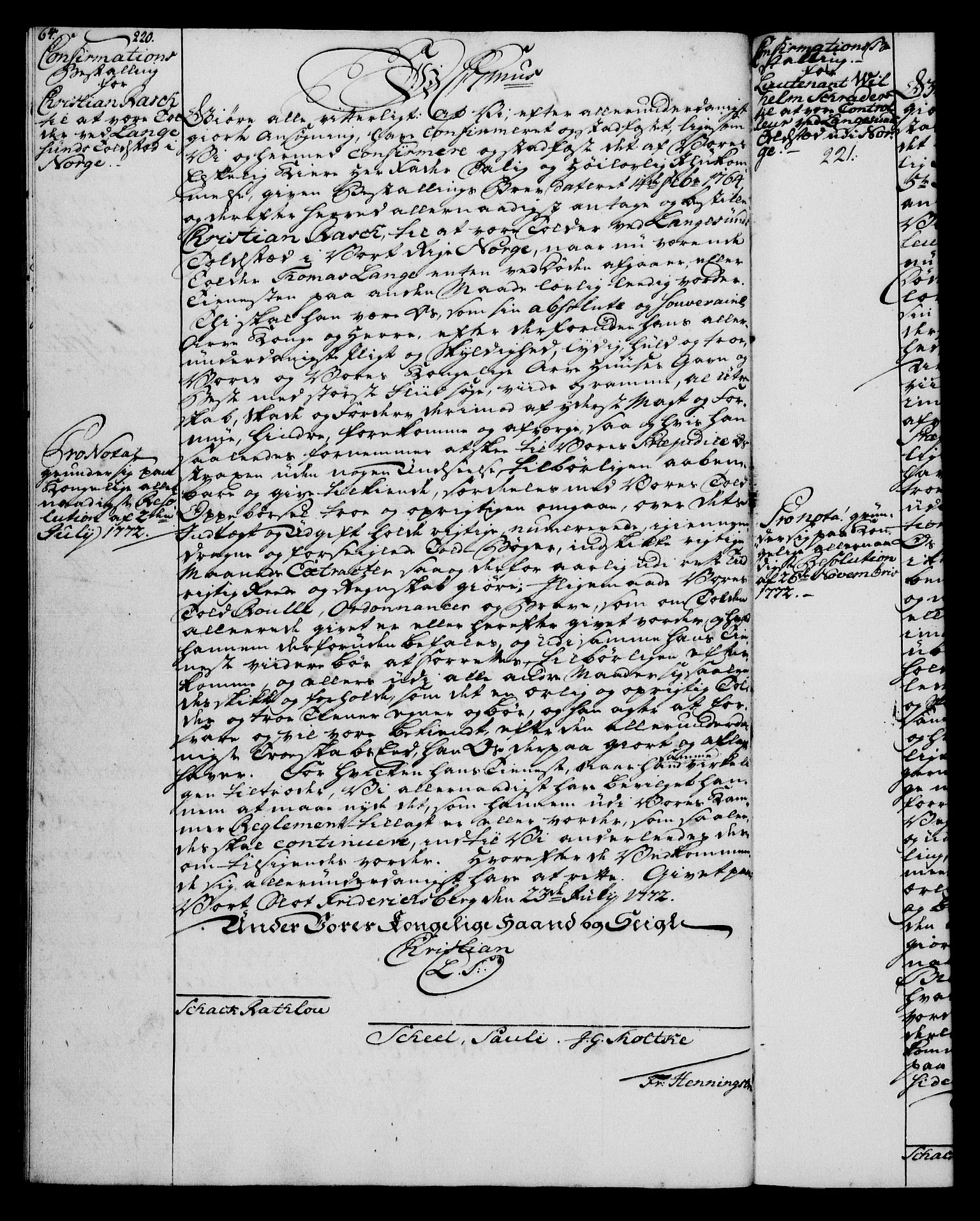 Rentekammeret, Kammerkanselliet, RA/EA-3111/G/Gg/Ggg/L0003: Norsk konfirmasjonsbestallingsprotokoll med register (merket RK 53.33), 1766-1772, s. 64