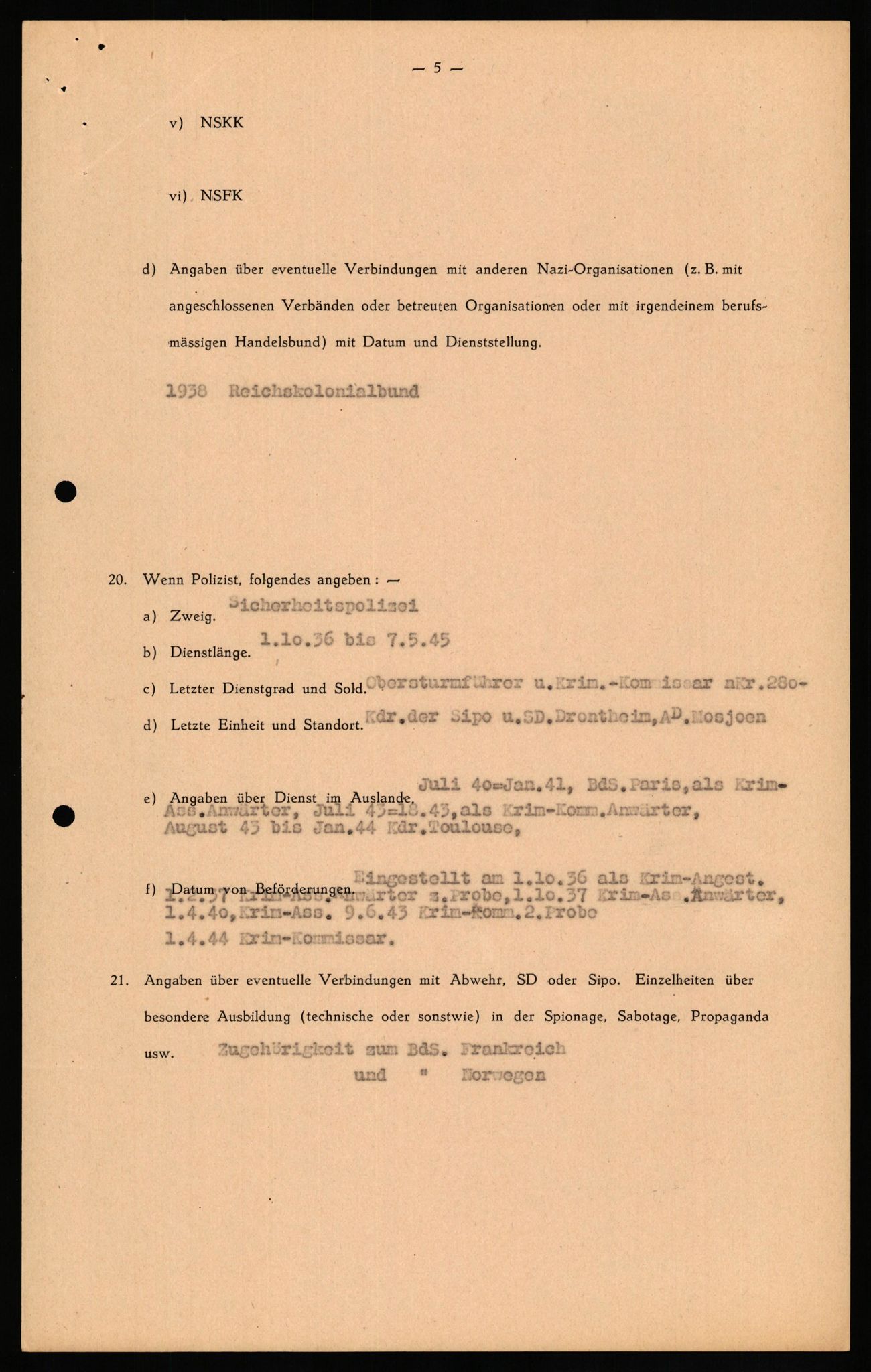 Forsvaret, Forsvarets overkommando II, RA/RAFA-3915/D/Db/L0029: CI Questionaires. Tyske okkupasjonsstyrker i Norge. Tyskere., 1945-1946, s. 183