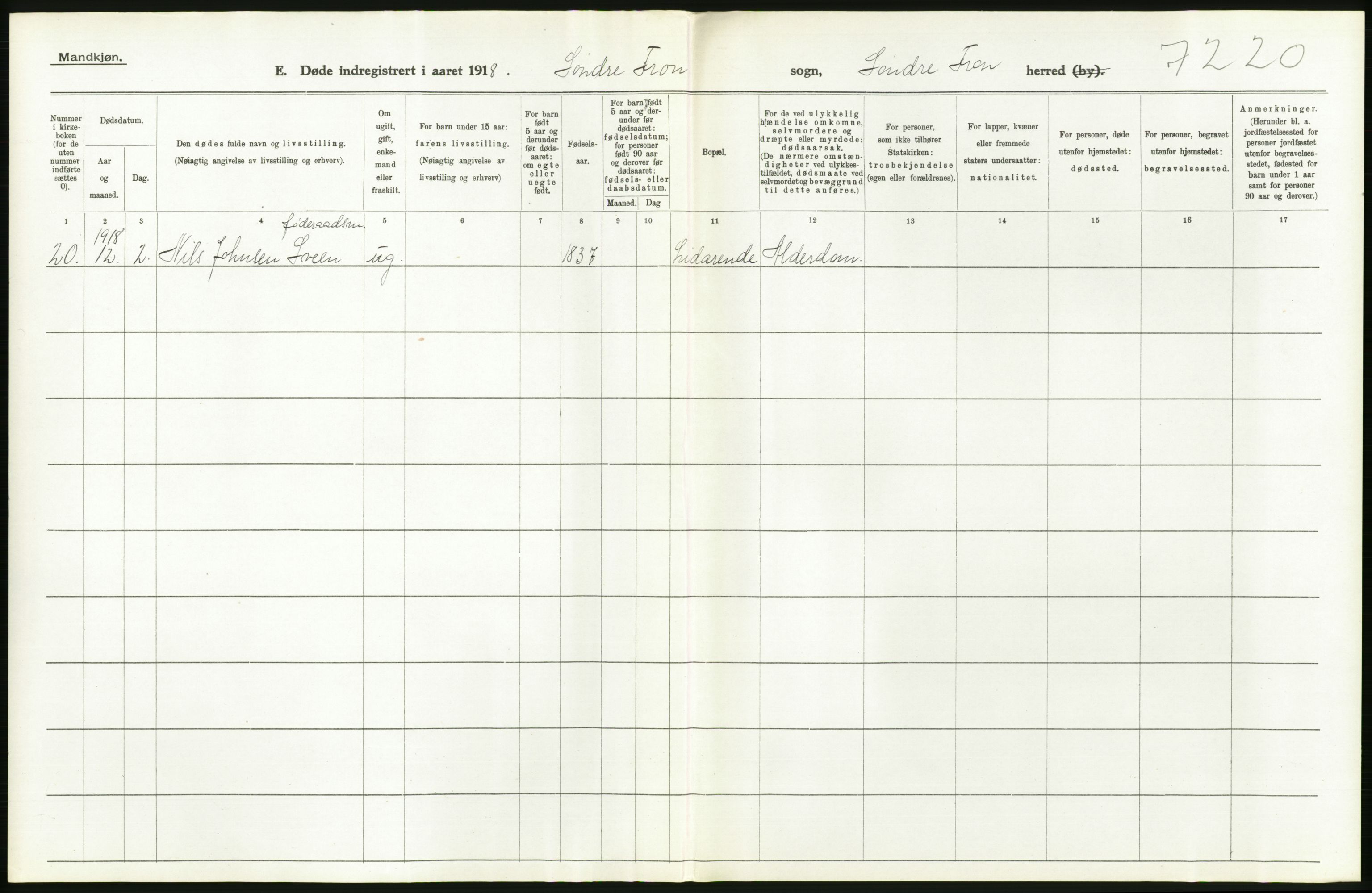 Statistisk sentralbyrå, Sosiodemografiske emner, Befolkning, RA/S-2228/D/Df/Dfb/Dfbh/L0017: Oppland fylke: Døde. Bygder og byer., 1918, s. 56