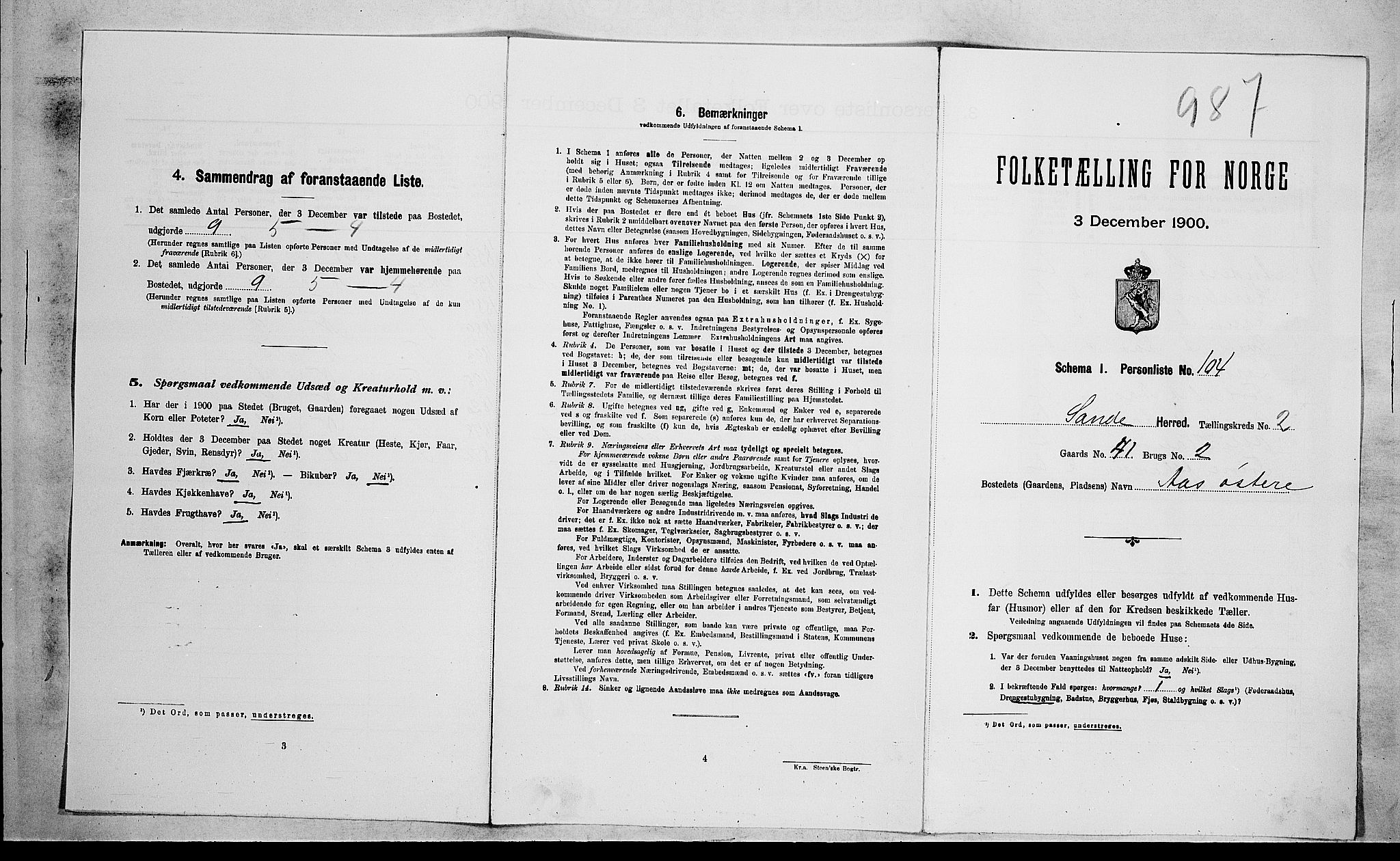RA, Folketelling 1900 for 0713 Sande herred, 1900, s. 425