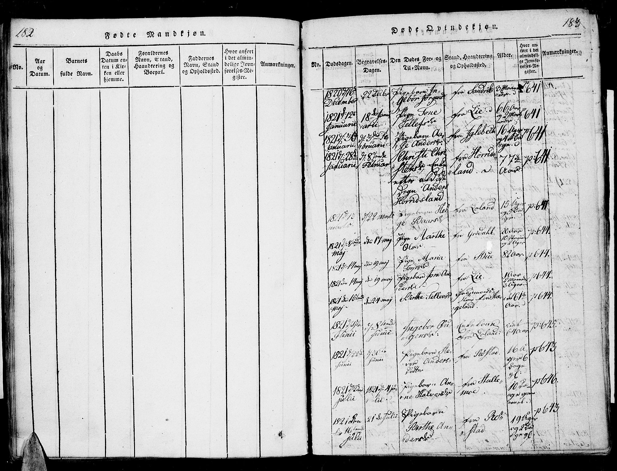 Vennesla sokneprestkontor, AV/SAK-1111-0045/Fa/Fac/L0003: Ministerialbok nr. A 3, 1820-1834, s. 182-183