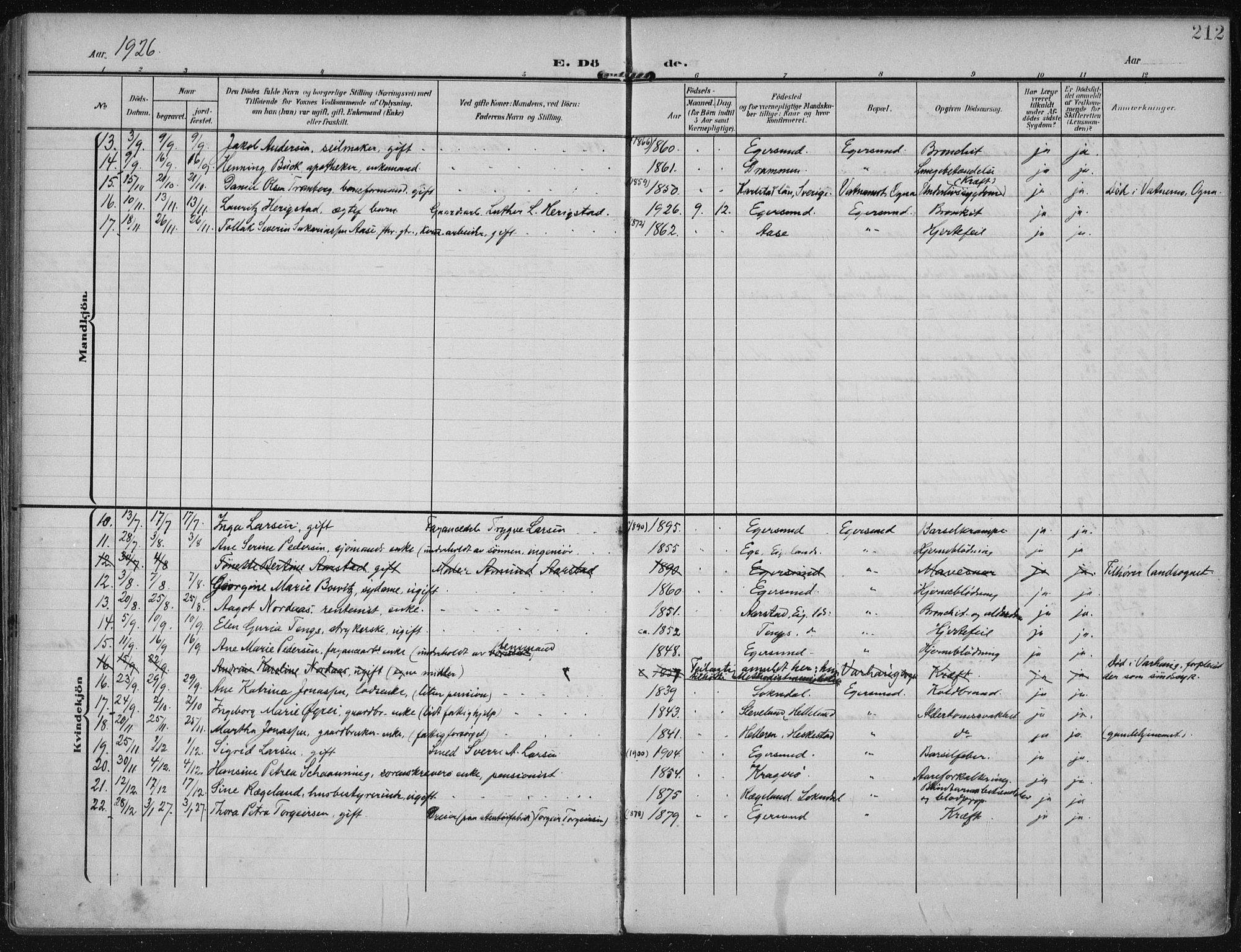 Eigersund sokneprestkontor, AV/SAST-A-101807/S08/L0022: Ministerialbok nr. A 21, 1905-1928, s. 212