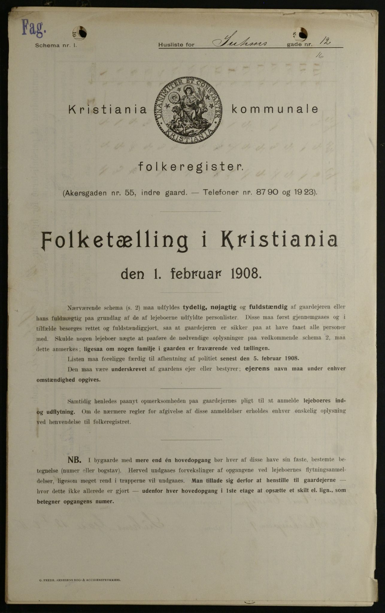 OBA, Kommunal folketelling 1.2.1908 for Kristiania kjøpstad, 1908, s. 94090