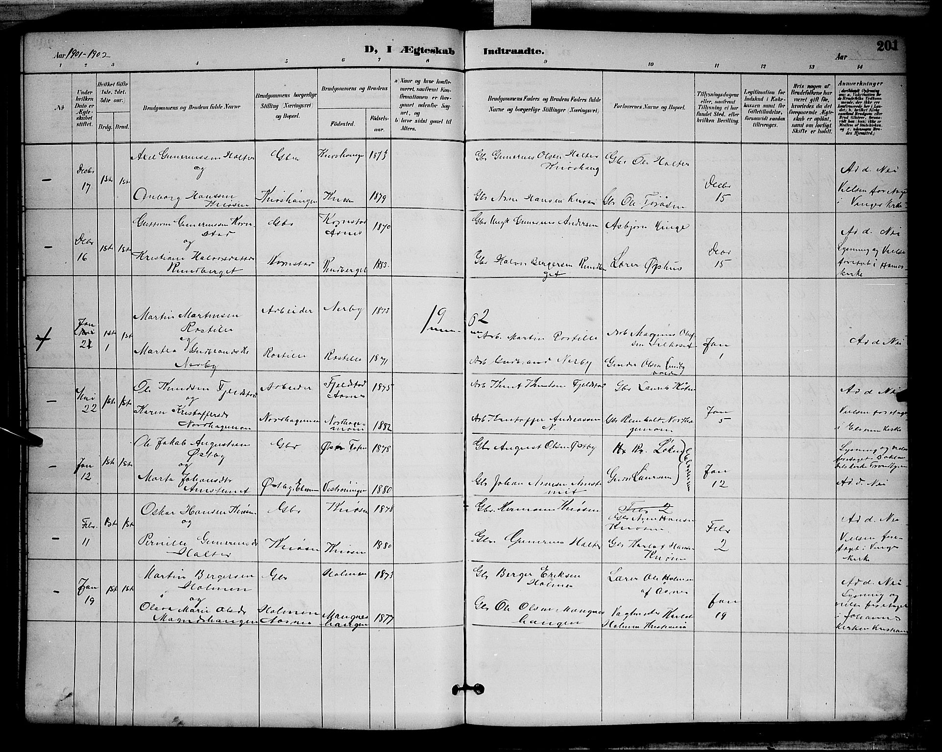 Våler prestekontor, Hedmark, SAH/PREST-040/H/Ha/Hab/L0001: Klokkerbok nr. 1, 1894-1904, s. 201