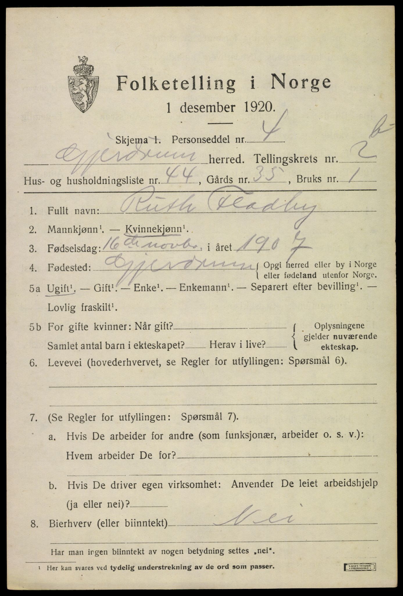 SAO, Folketelling 1920 for 0234 Gjerdrum herred, 1920, s. 1748