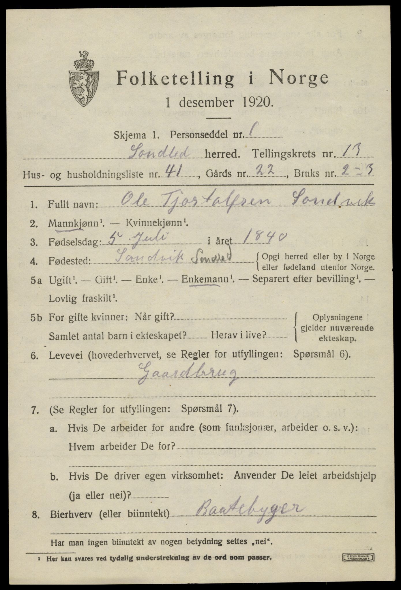 SAK, Folketelling 1920 for 0913 Søndeled herred, 1920, s. 6445