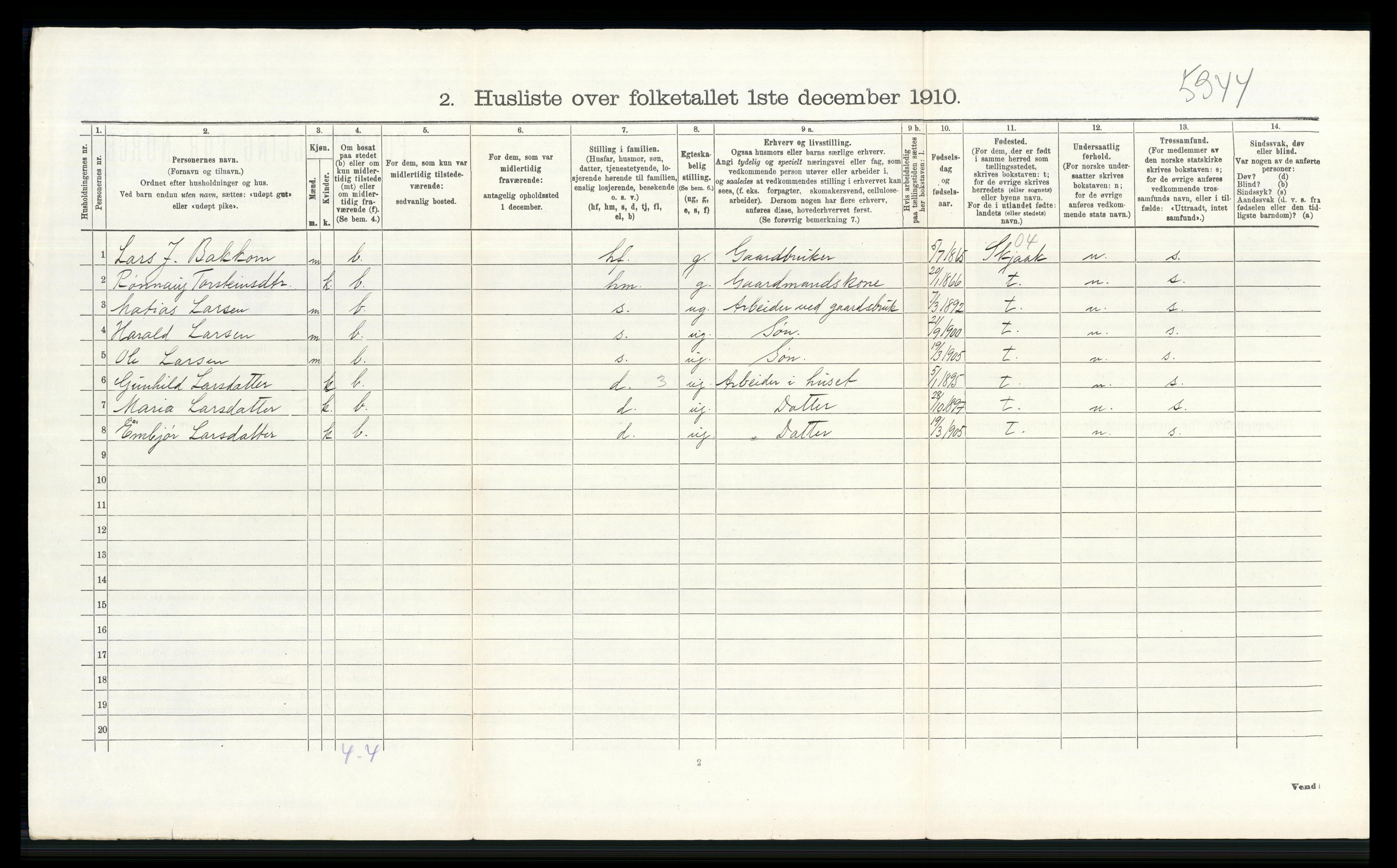 RA, Folketelling 1910 for 0514 Lom herred, 1910, s. 696