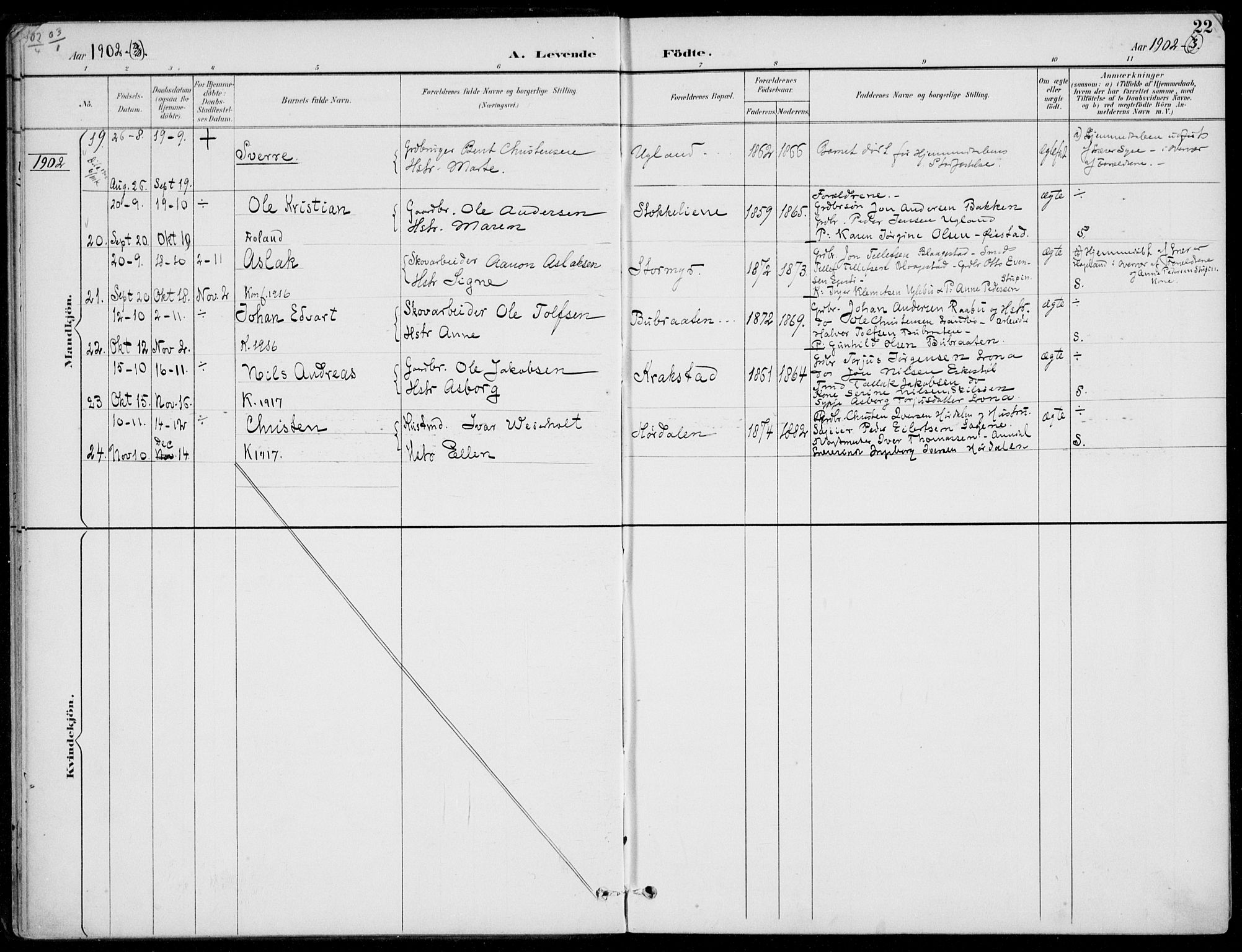 Austre Moland sokneprestkontor, AV/SAK-1111-0001/F/Fa/Faa/L0011: Ministerialbok nr. A 11, 1894-1915, s. 22
