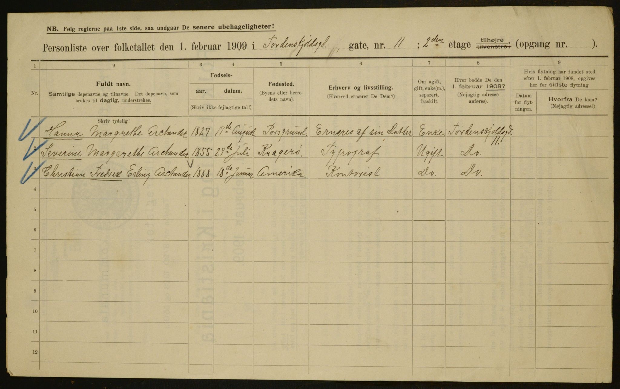 OBA, Kommunal folketelling 1.2.1909 for Kristiania kjøpstad, 1909, s. 103211