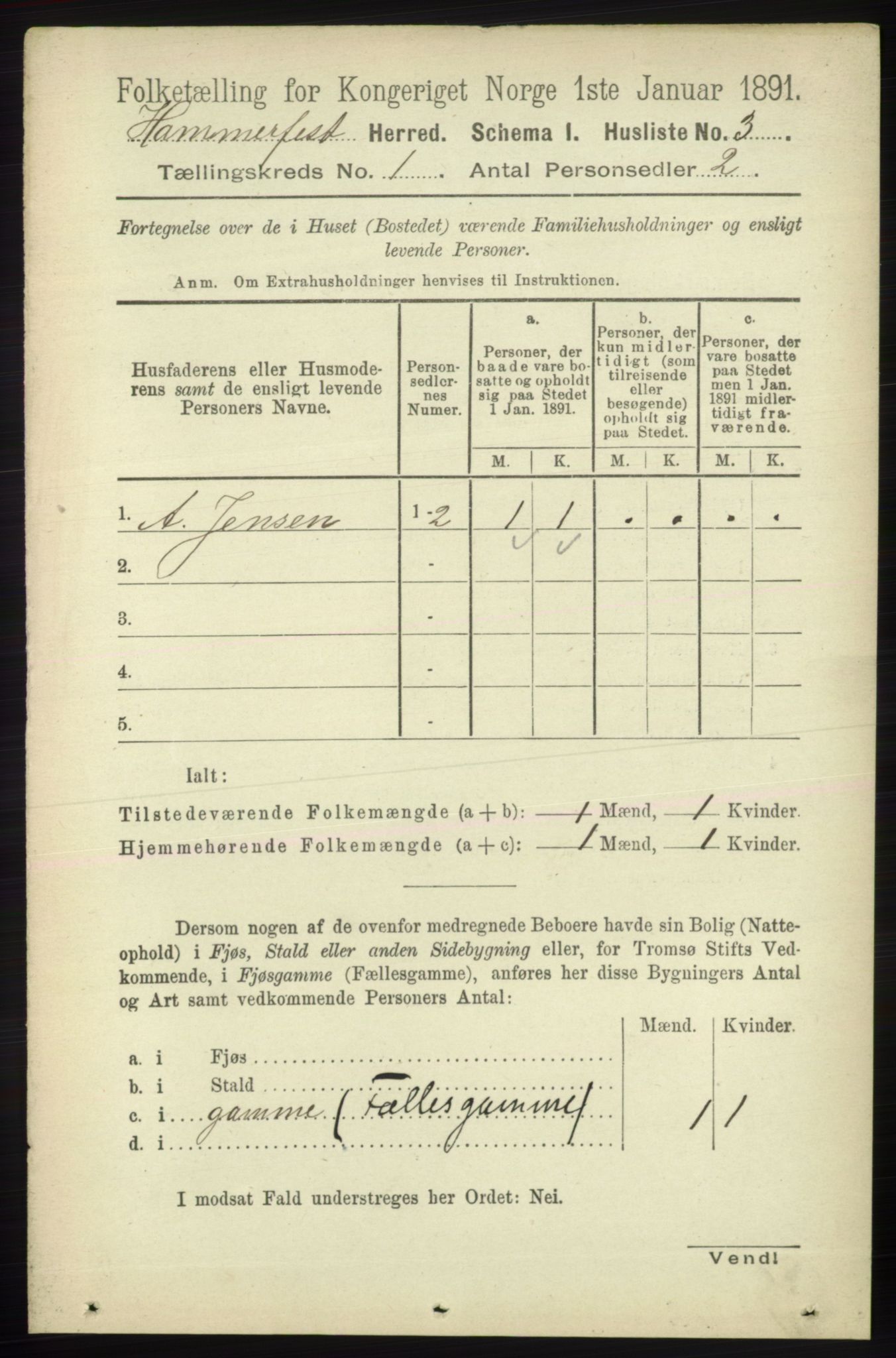 RA, Folketelling 1891 for 2016 Hammerfest herred, 1891, s. 16