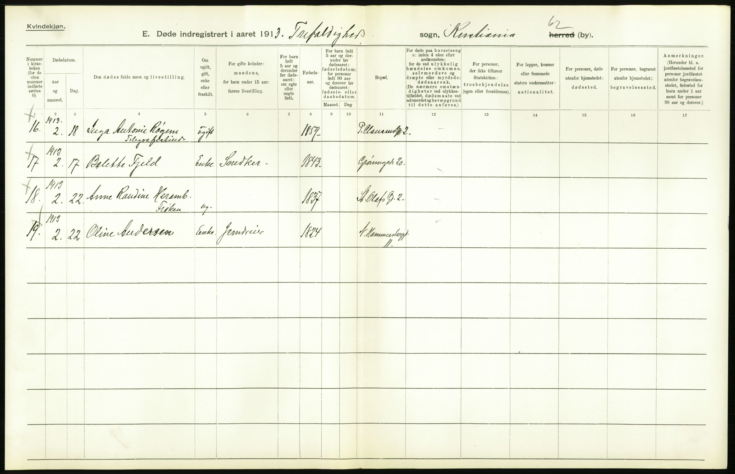 Statistisk sentralbyrå, Sosiodemografiske emner, Befolkning, AV/RA-S-2228/D/Df/Dfb/Dfbc/L0009: Kristiania: Døde., 1913, s. 438