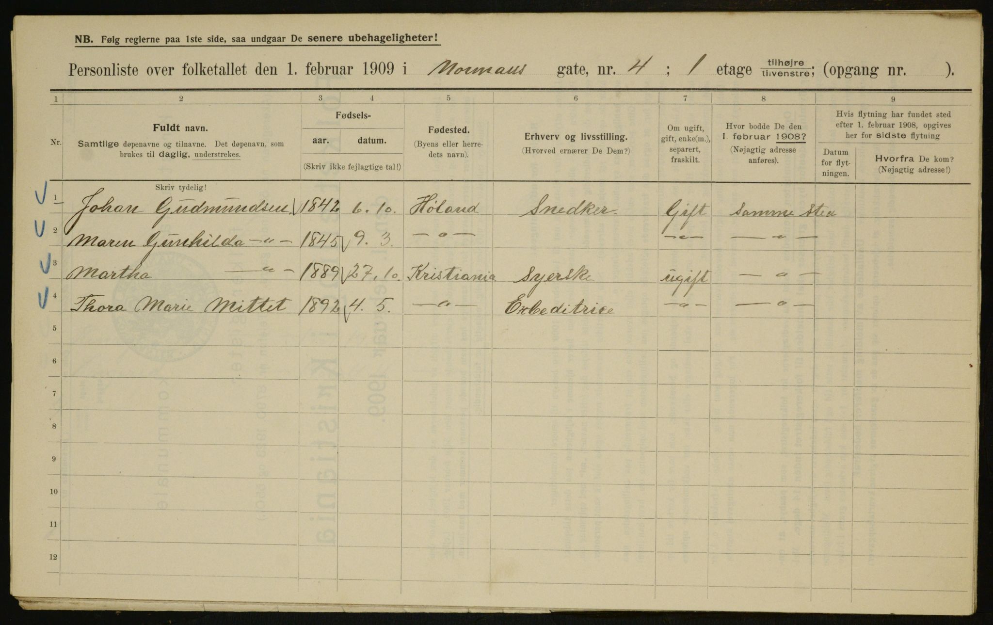 OBA, Kommunal folketelling 1.2.1909 for Kristiania kjøpstad, 1909, s. 66170