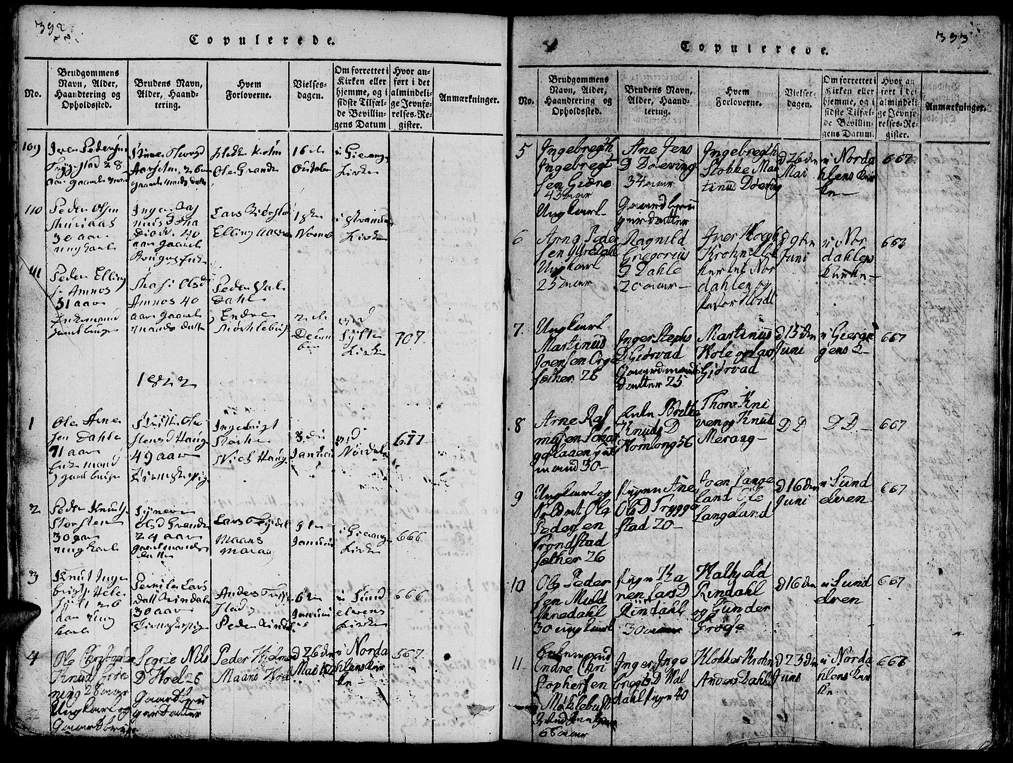 Ministerialprotokoller, klokkerbøker og fødselsregistre - Møre og Romsdal, SAT/A-1454/519/L0260: Klokkerbok nr. 519C01, 1817-1829, s. 392-393