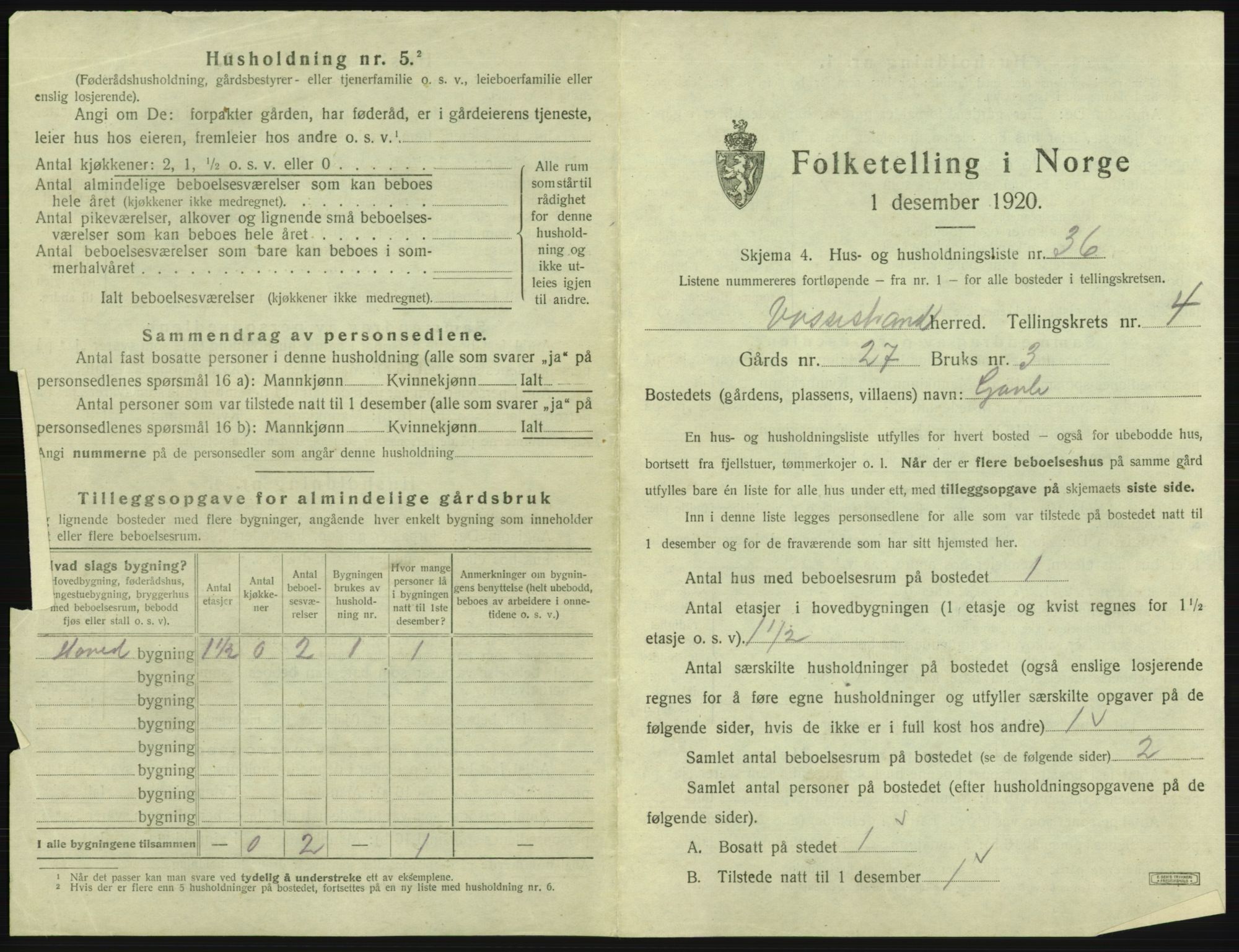 SAB, Folketelling 1920 for 1236 Vossestrand herred, 1920, s. 340