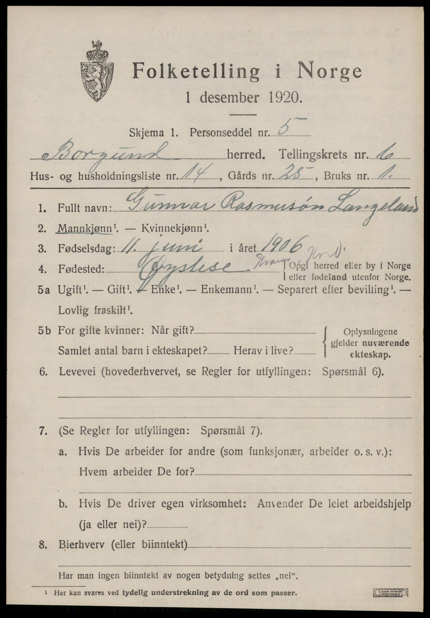 SAT, Folketelling 1920 for 1531 Borgund herred, 1920, s. 5296