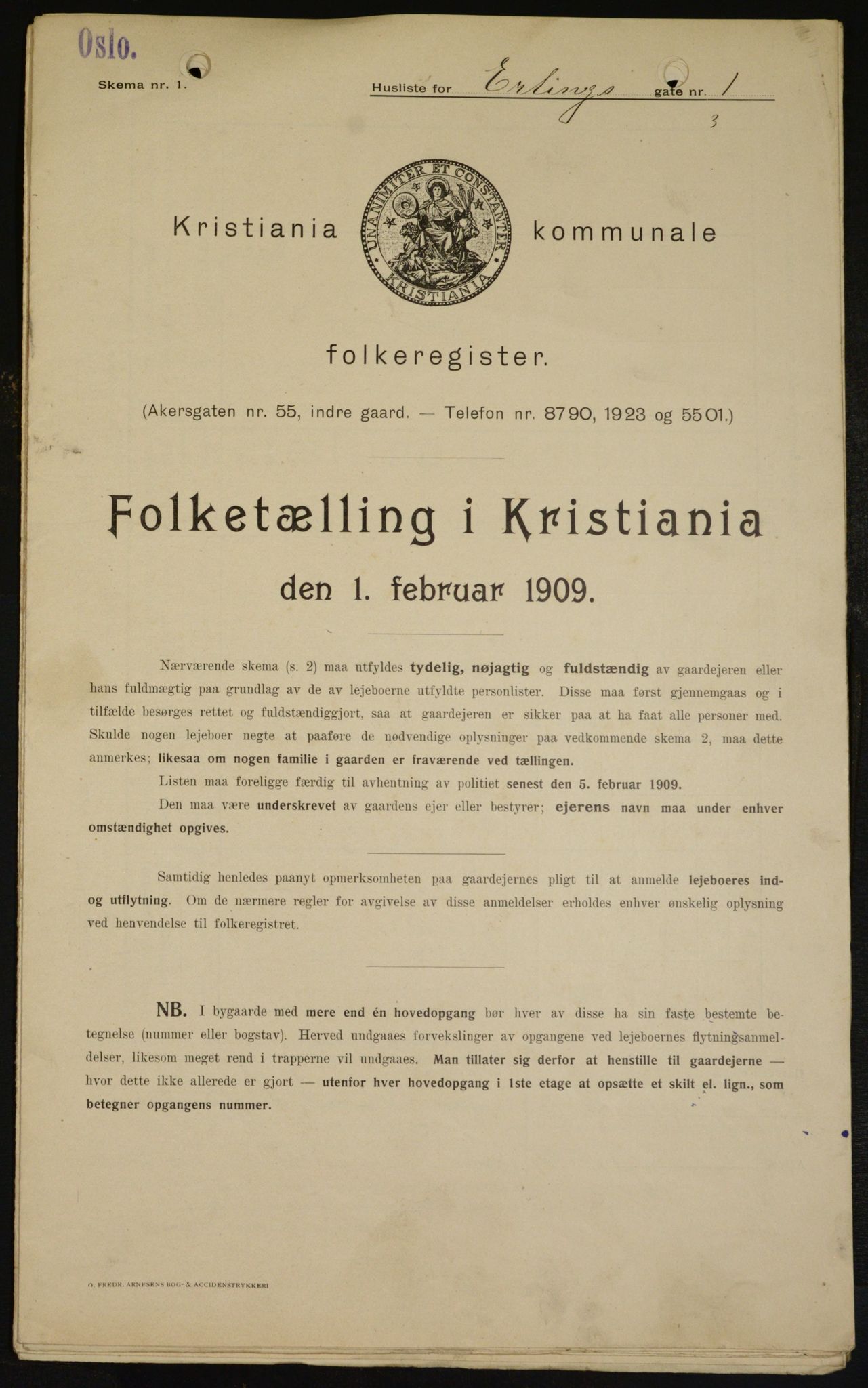 OBA, Kommunal folketelling 1.2.1909 for Kristiania kjøpstad, 1909, s. 19835