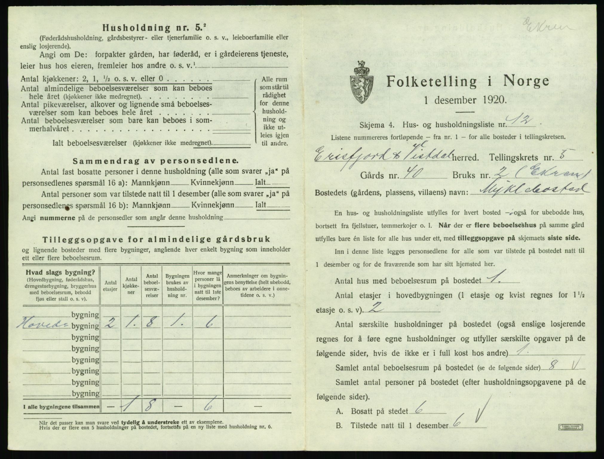 SAT, Folketelling 1920 for 1542 Eresfjord og Vistdal herred, 1920, s. 423