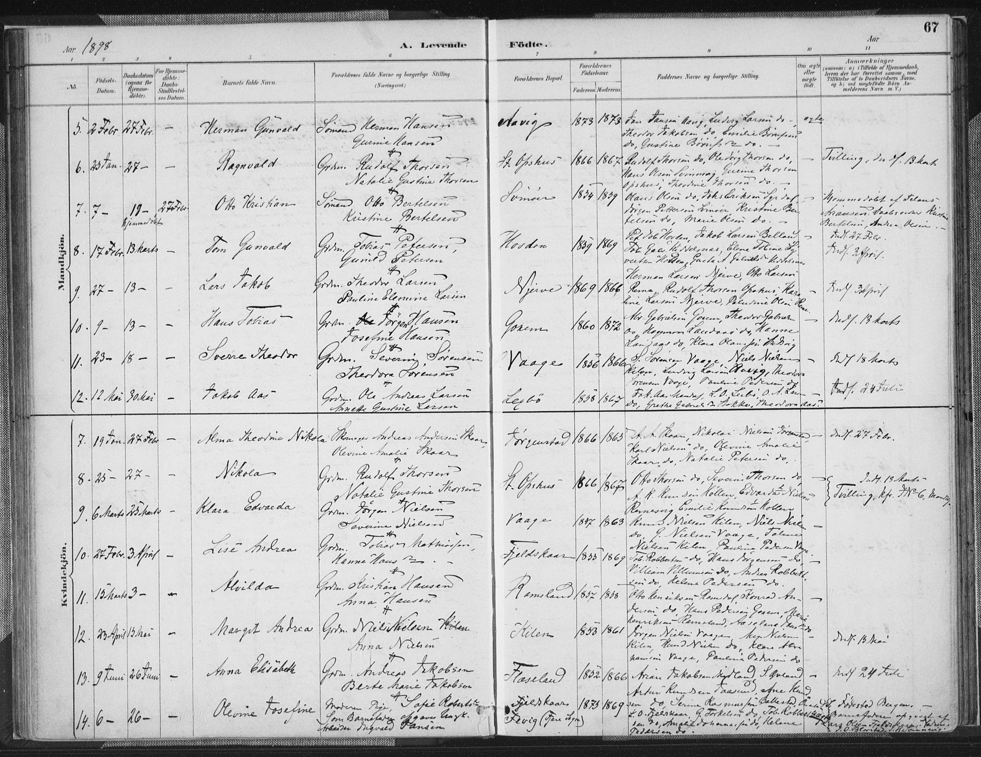 Sør-Audnedal sokneprestkontor, AV/SAK-1111-0039/F/Fa/Faa/L0004: Ministerialbok nr. A 4, 1884-1909, s. 67