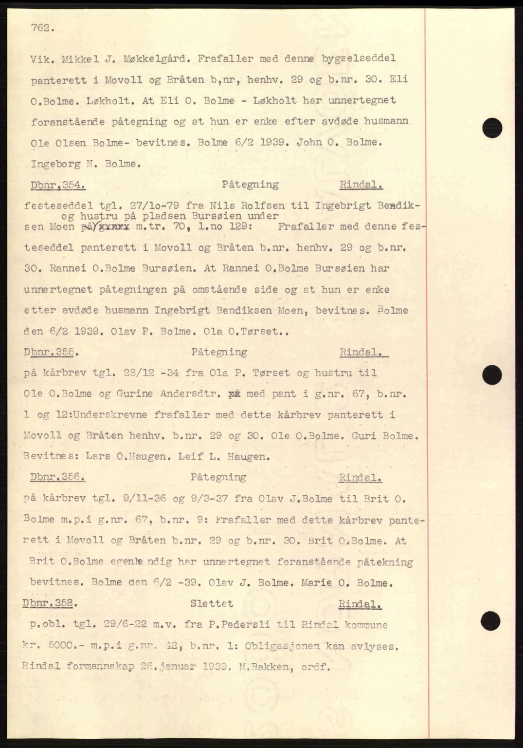 Nordmøre sorenskriveri, SAT/A-4132/1/2/2Ca: Pantebok nr. C80, 1936-1939, Dagboknr: 354/1939