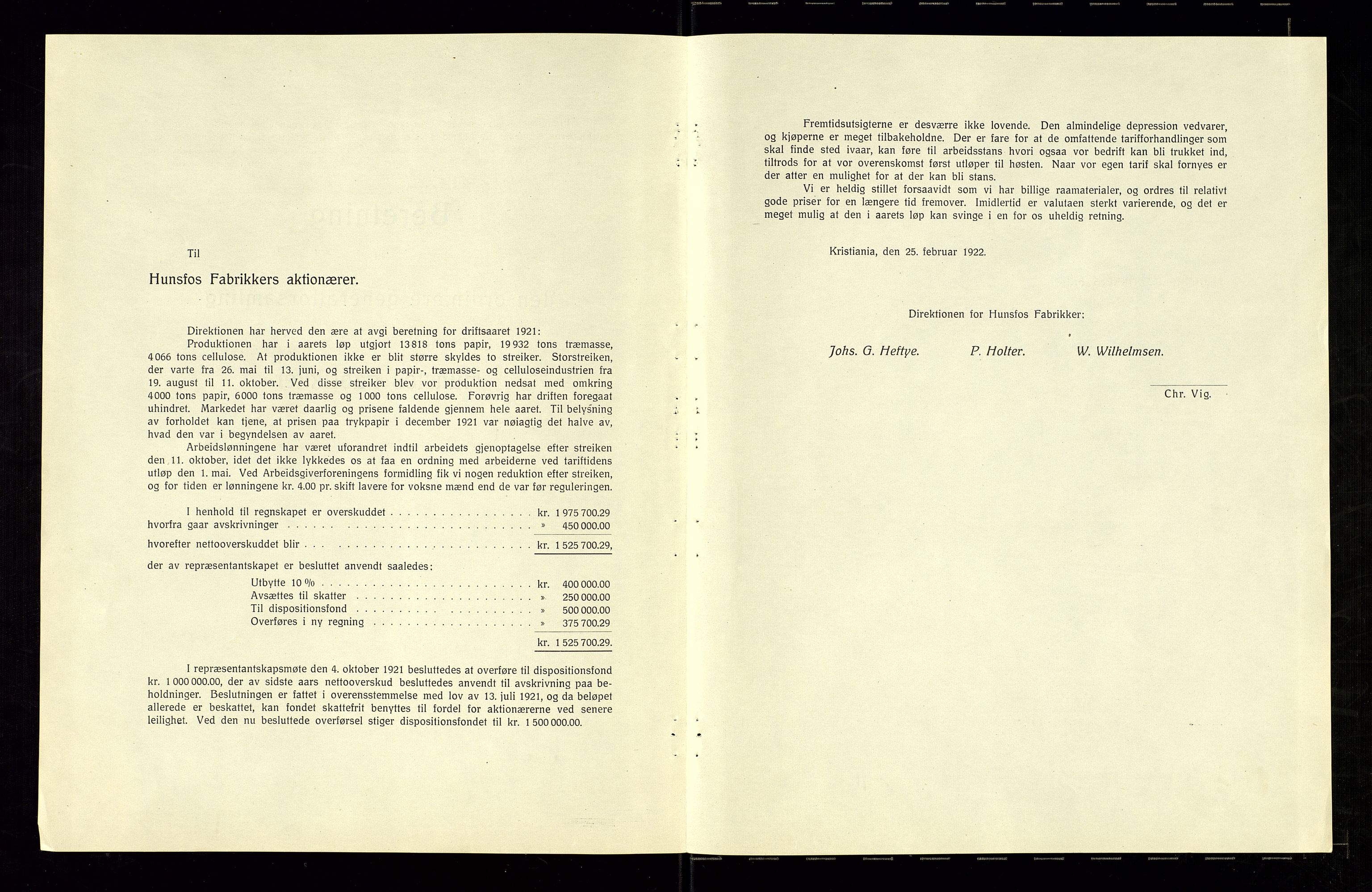 Hunsfos fabrikker, AV/SAK-D/1440/01/L0001/0003: Vedtekter, anmeldelser og årsberetninger / Årsberetninger og regnskap, 1918-1989, s. 18